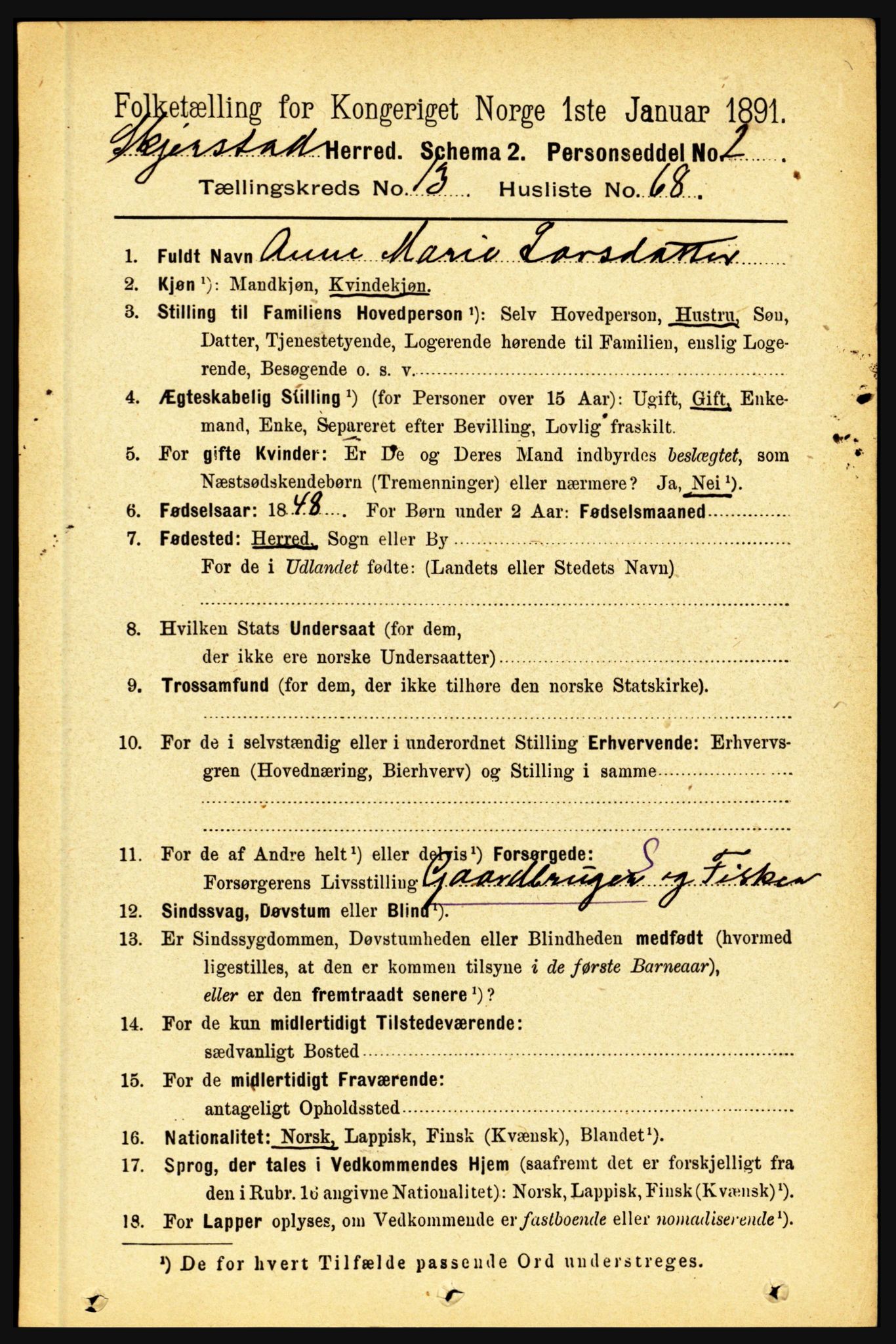 RA, 1891 census for 1842 Skjerstad, 1891, p. 4833