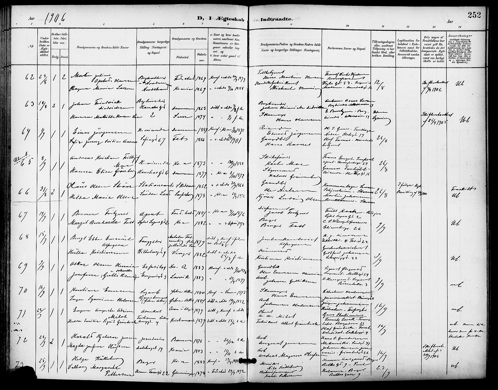 Gamle Aker prestekontor Kirkebøker, SAO/A-10617a/F/L0012: Parish register (official) no. 12, 1898-1910, p. 252