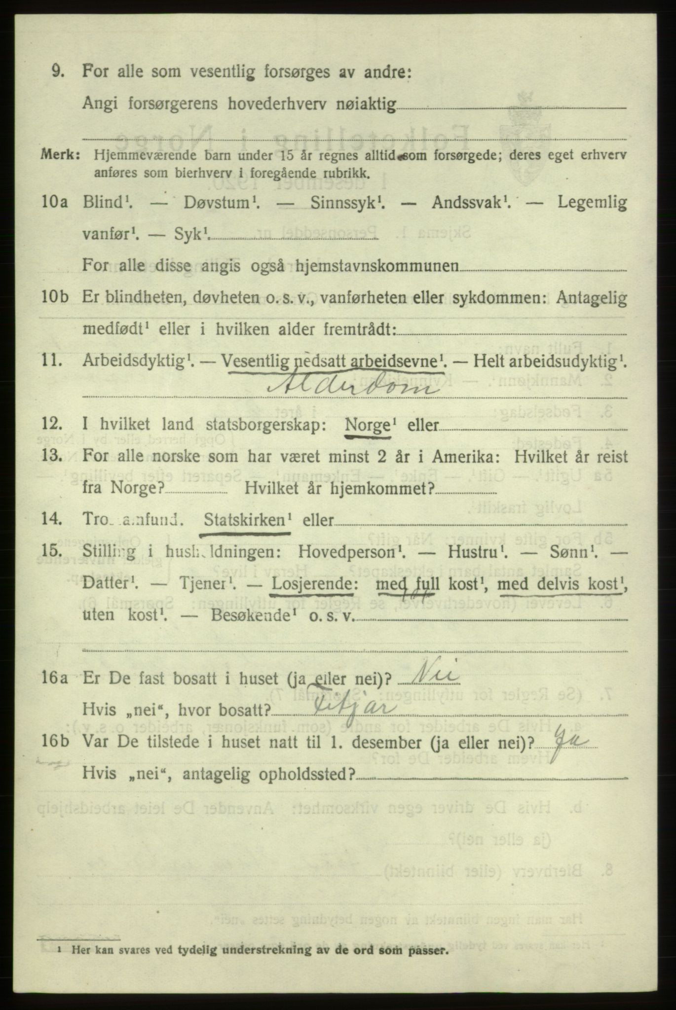 SAB, 1920 census for Tysnes, 1920, p. 3311