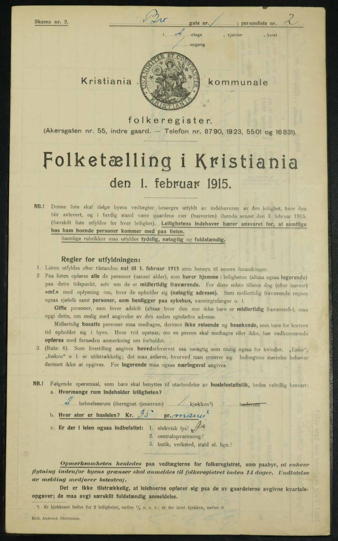 OBA, Municipal Census 1915 for Kristiania, 1915, p. 9612