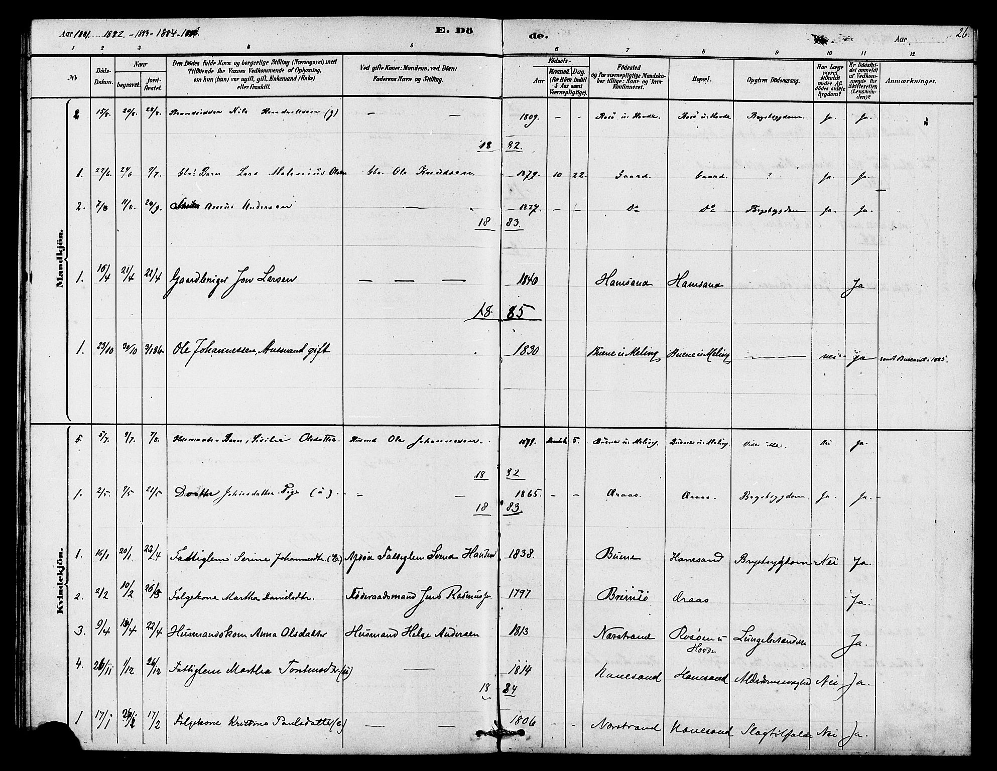 Finnøy sokneprestkontor, SAST/A-101825/H/Ha/Haa/L0009: Parish register (official) no. A 9, 1879-1888, p. 26