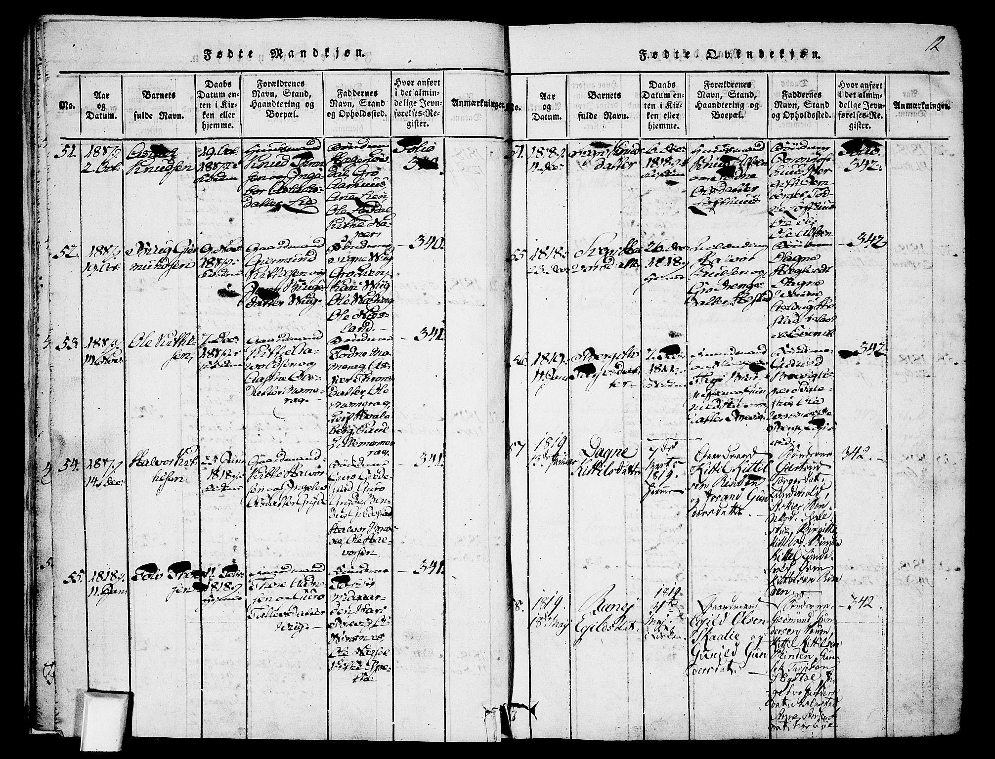 Fyresdal kirkebøker, AV/SAKO-A-263/F/Fa/L0003: Parish register (official) no. I 3, 1815-1840, p. 12