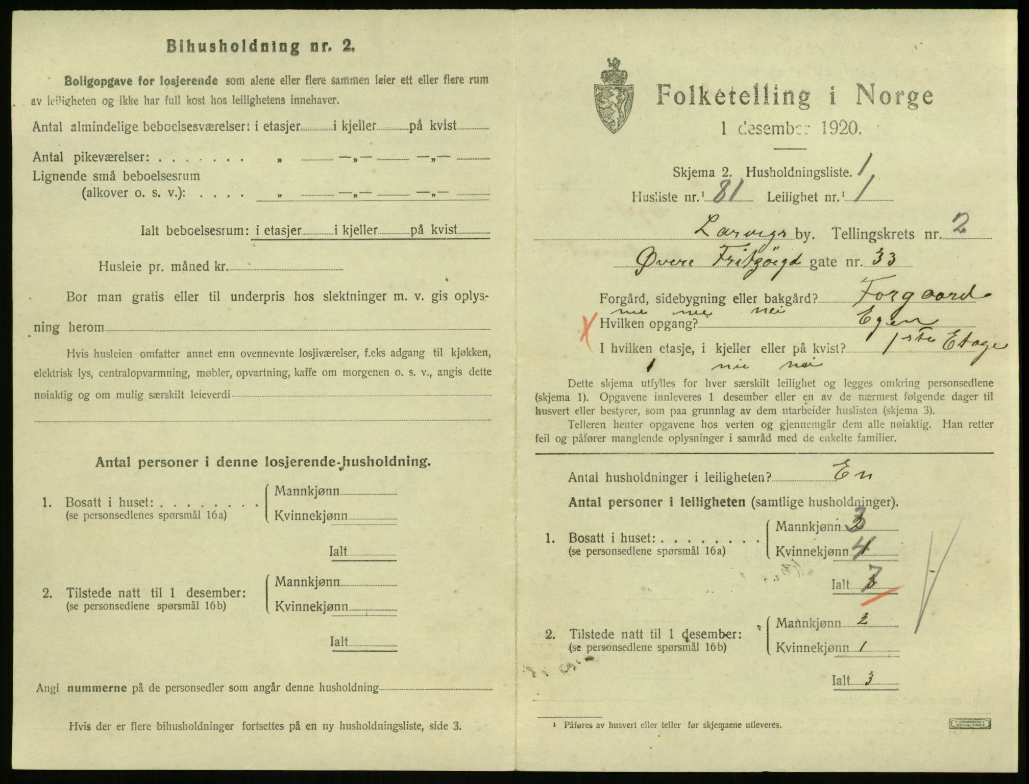 SAKO, 1920 census for Larvik, 1920, p. 3698