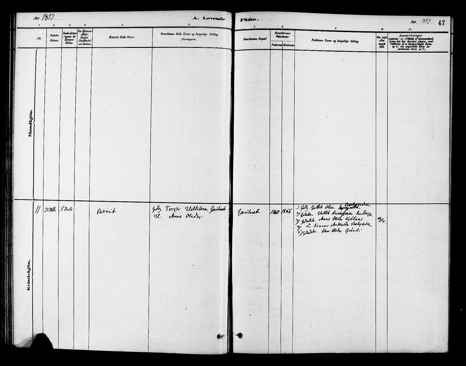 Flesberg kirkebøker, AV/SAKO-A-18/F/Fc/L0001: Parish register (official) no. III 1, 1879-1905, p. 47