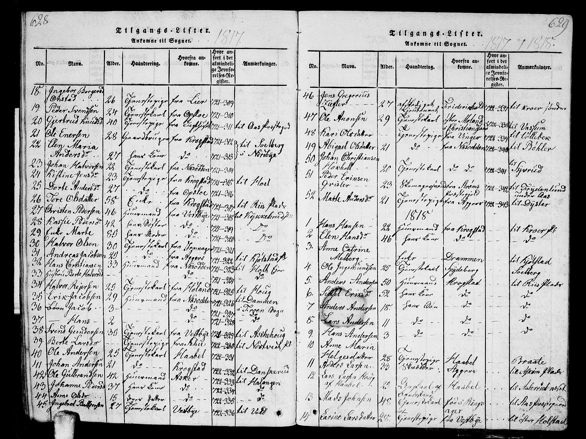 Ås prestekontor Kirkebøker, AV/SAO-A-10894/G/Ga/L0001: Parish register (copy) no. I 1, 1814-1820, p. 628-629