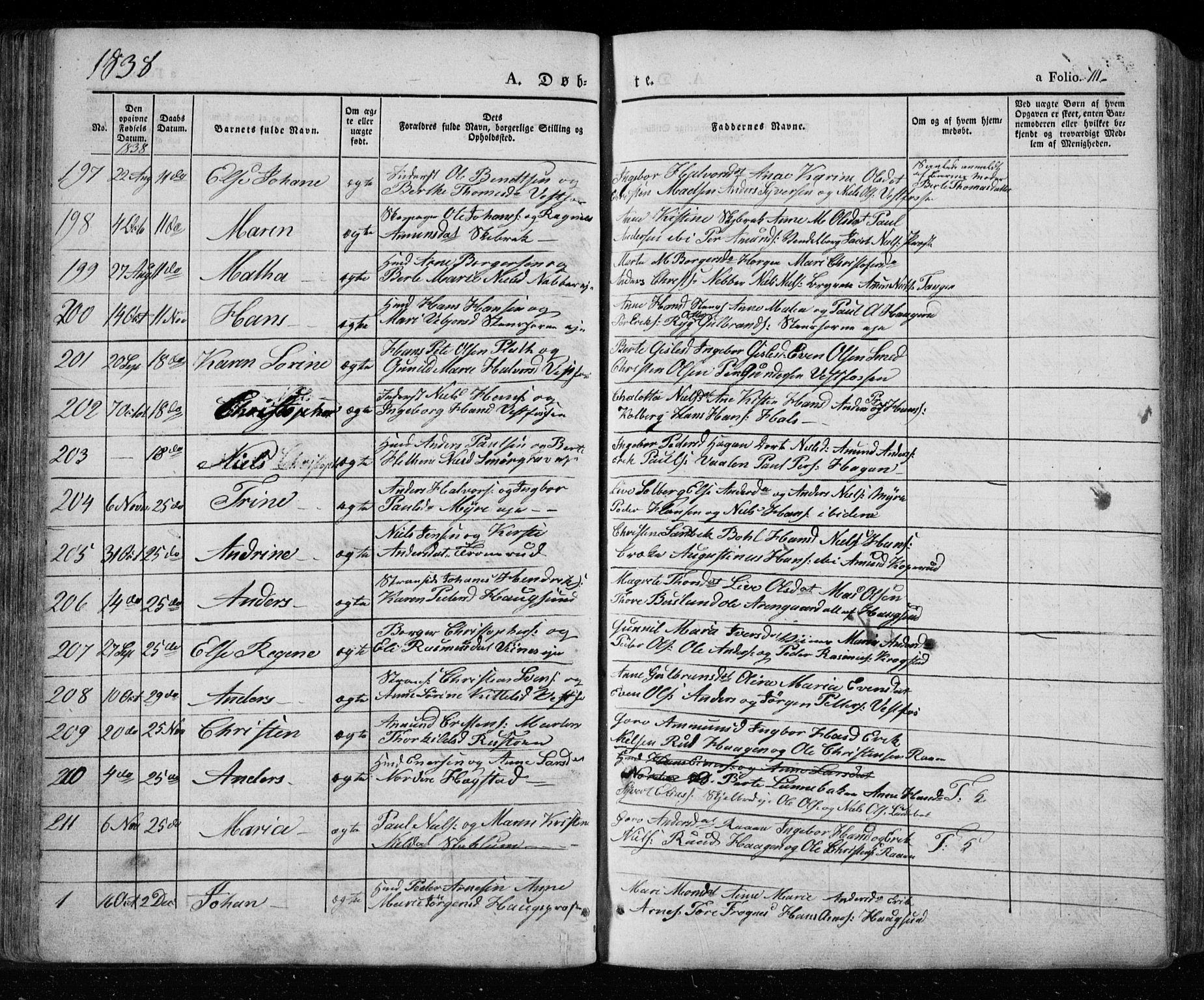 Eiker kirkebøker, SAKO/A-4/F/Fa/L0013a: Parish register (official) no. I 13A, 1832-1845, p. 111