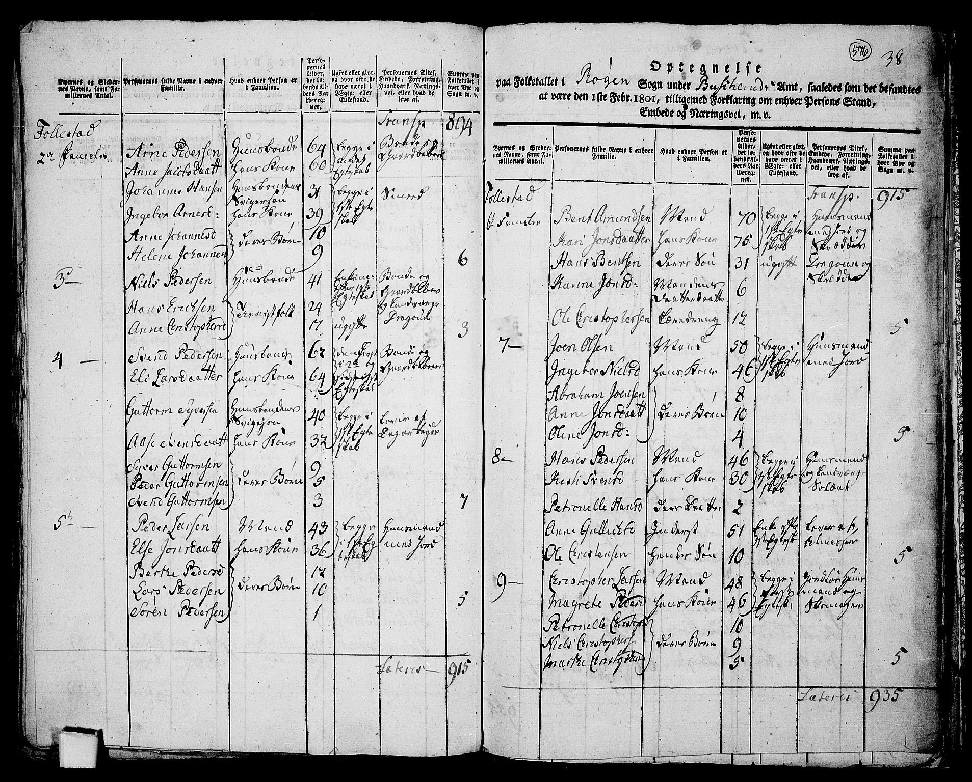 RA, 1801 census for 0627P Røyken, 1801, p. 575b-576a