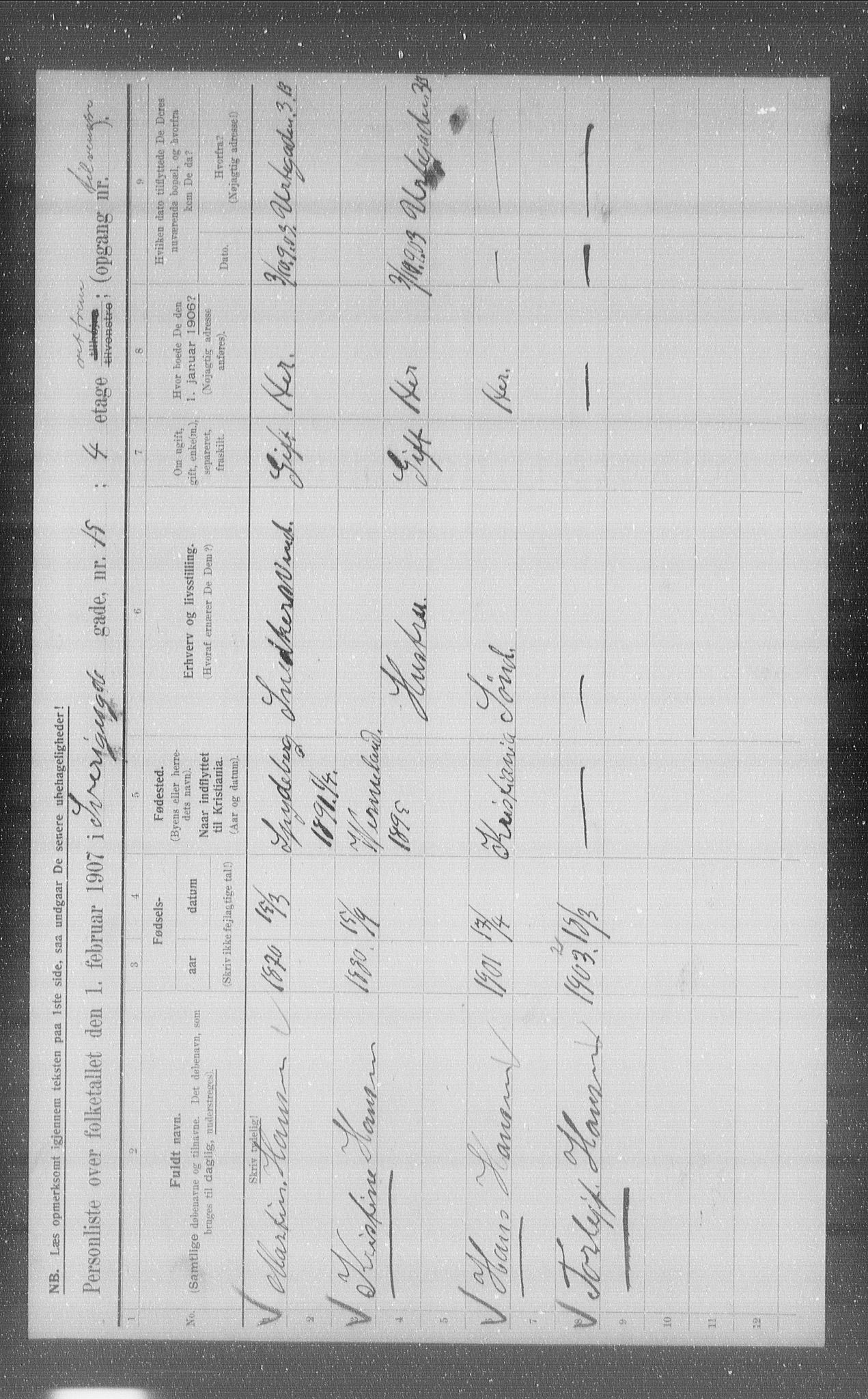 OBA, Municipal Census 1907 for Kristiania, 1907, p. 53897