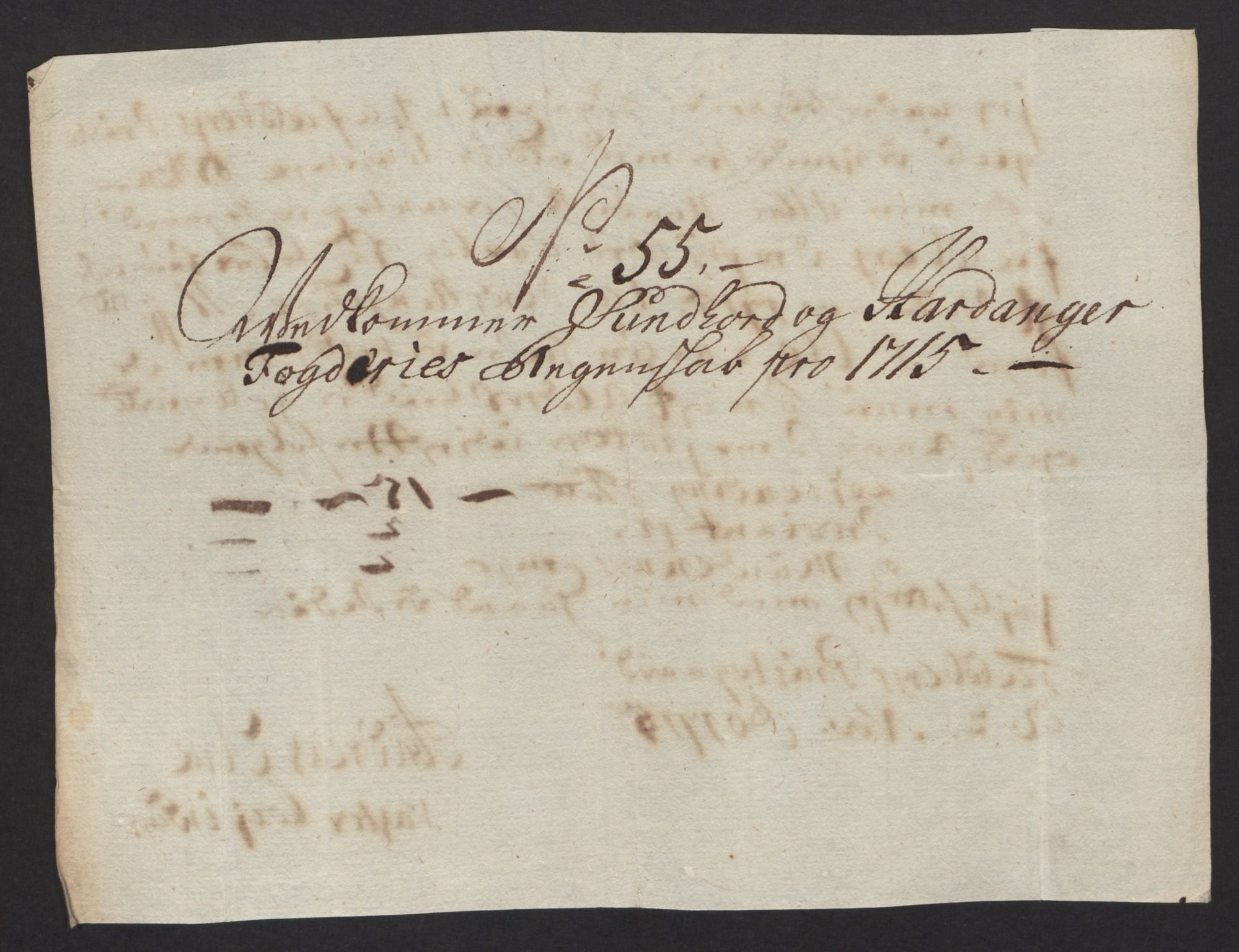 Rentekammeret inntil 1814, Reviderte regnskaper, Fogderegnskap, AV/RA-EA-4092/R48/L2991: Fogderegnskap Sunnhordland og Hardanger, 1715, p. 395