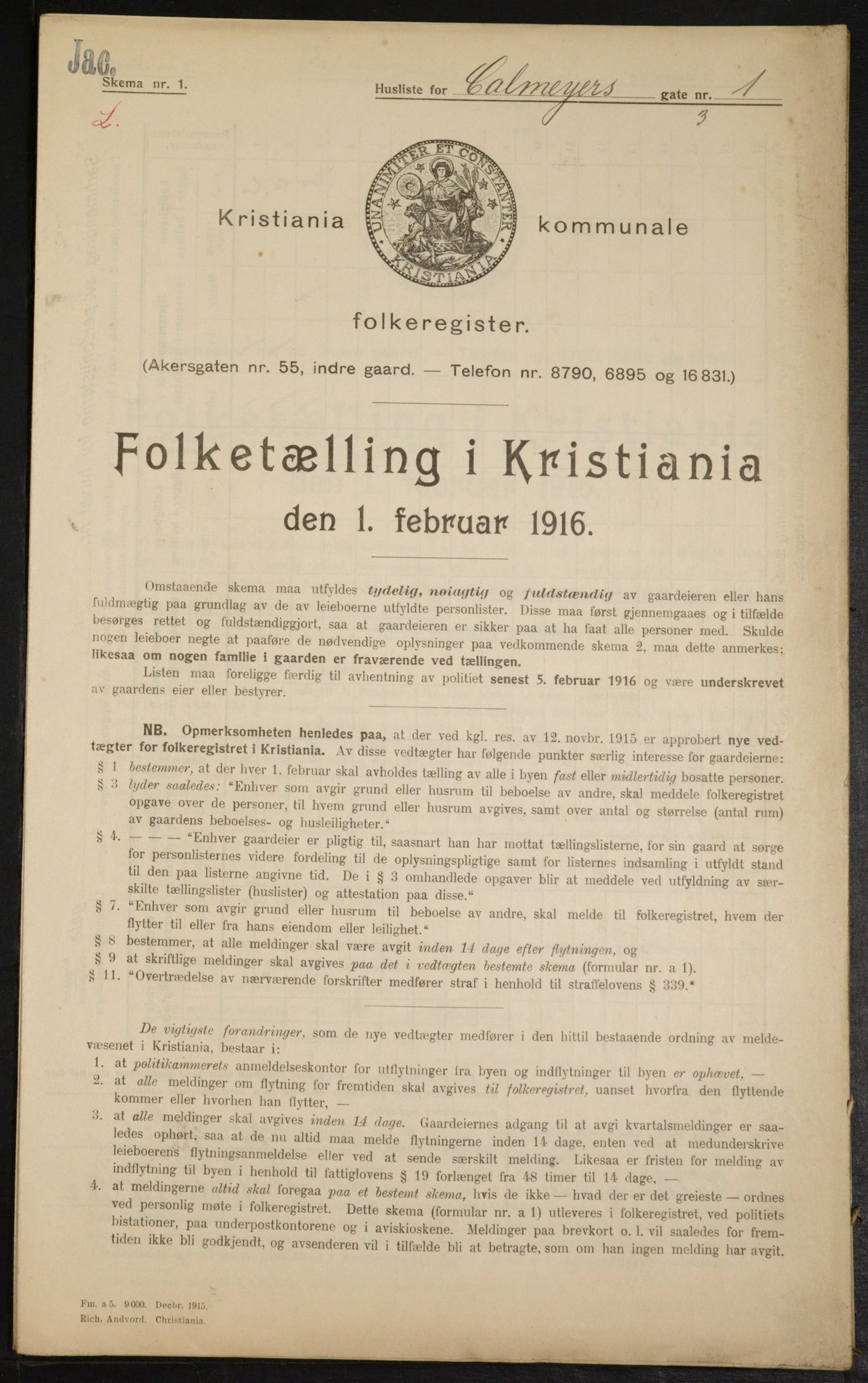 OBA, Municipal Census 1916 for Kristiania, 1916, p. 11425