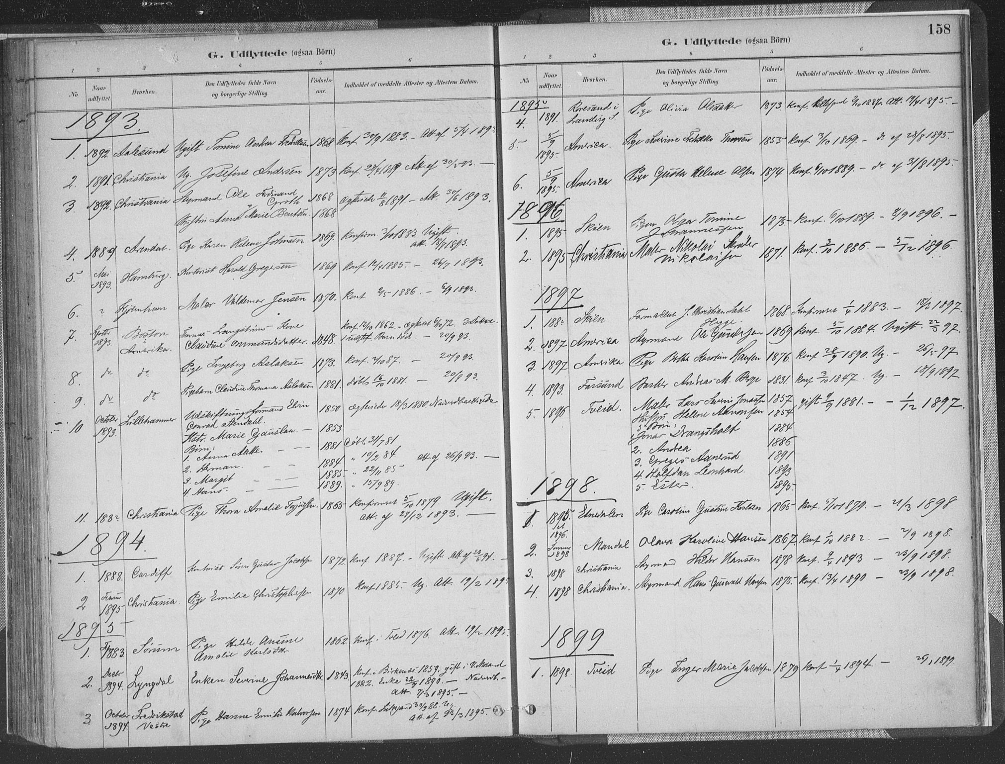 Vestre Moland sokneprestkontor, SAK/1111-0046/F/Fa/Faa/L0001: Parish register (official) no. A 1, 1884-1899, p. 158