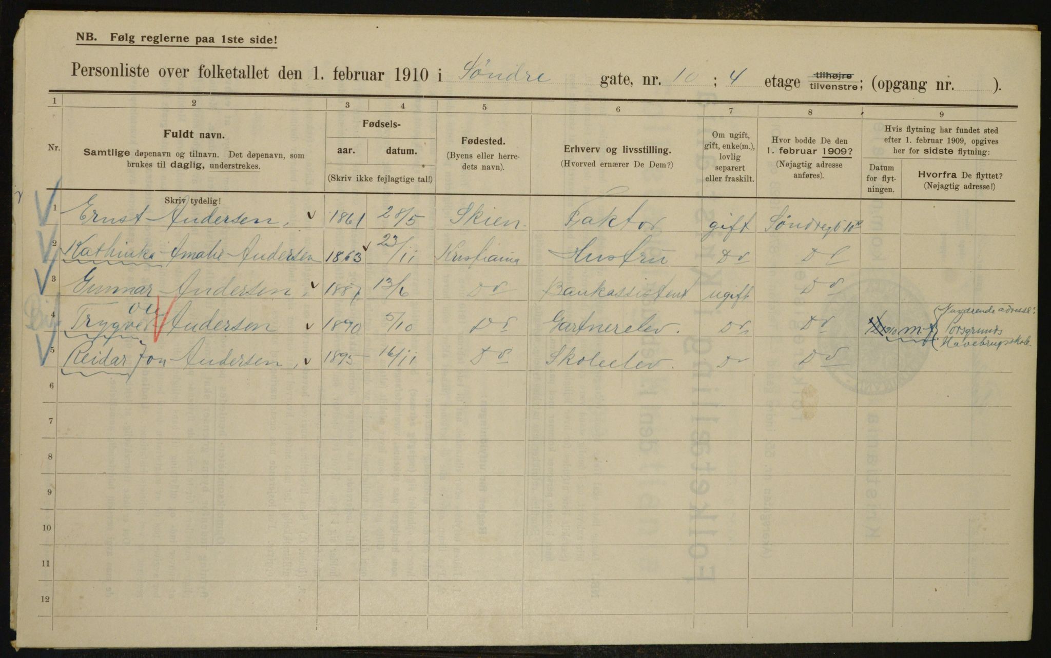 OBA, Municipal Census 1910 for Kristiania, 1910, p. 101045