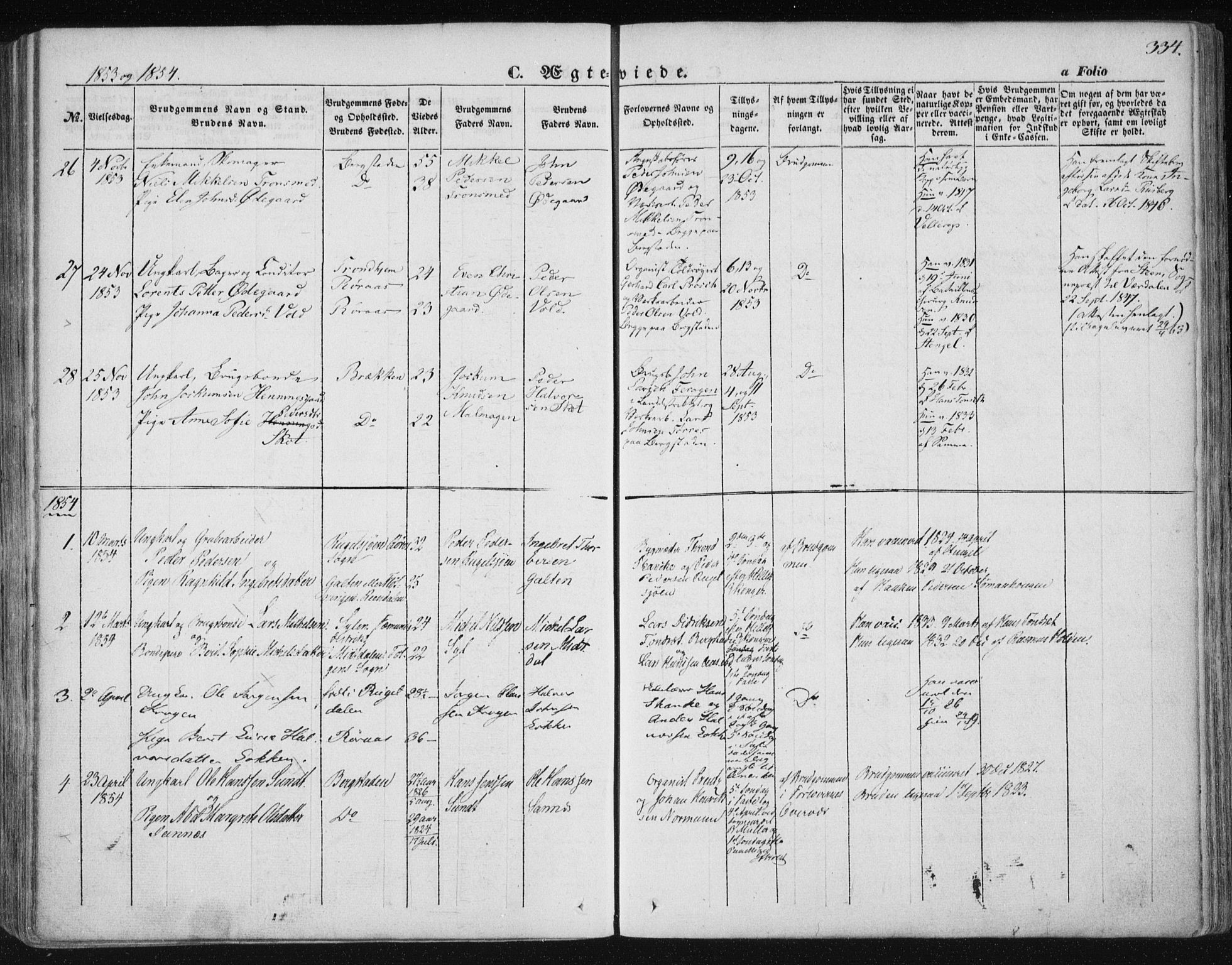 Ministerialprotokoller, klokkerbøker og fødselsregistre - Sør-Trøndelag, AV/SAT-A-1456/681/L0931: Parish register (official) no. 681A09, 1845-1859, p. 334