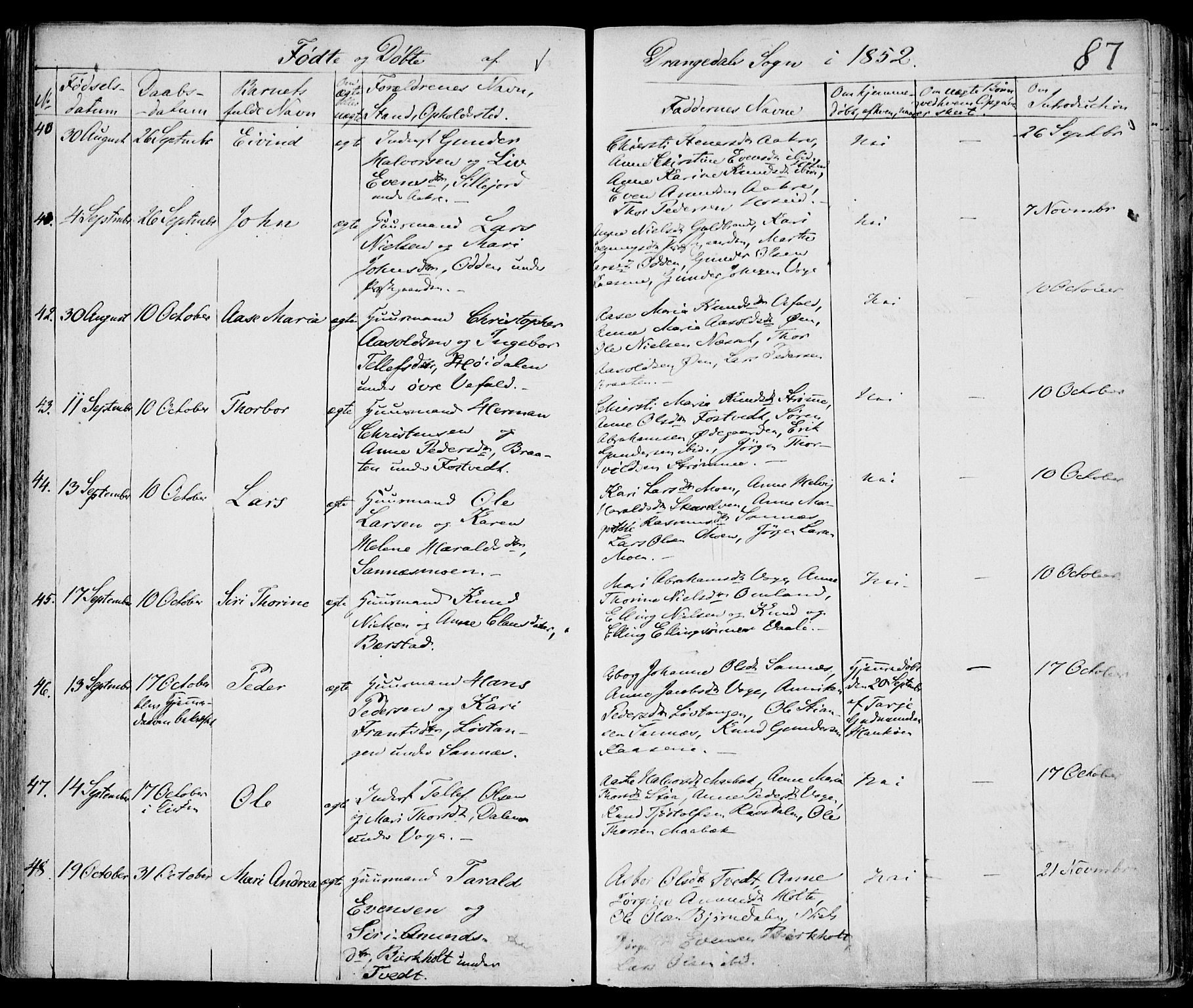 Drangedal kirkebøker, AV/SAKO-A-258/F/Fa/L0007a: Parish register (official) no. 7a, 1837-1856, p. 87