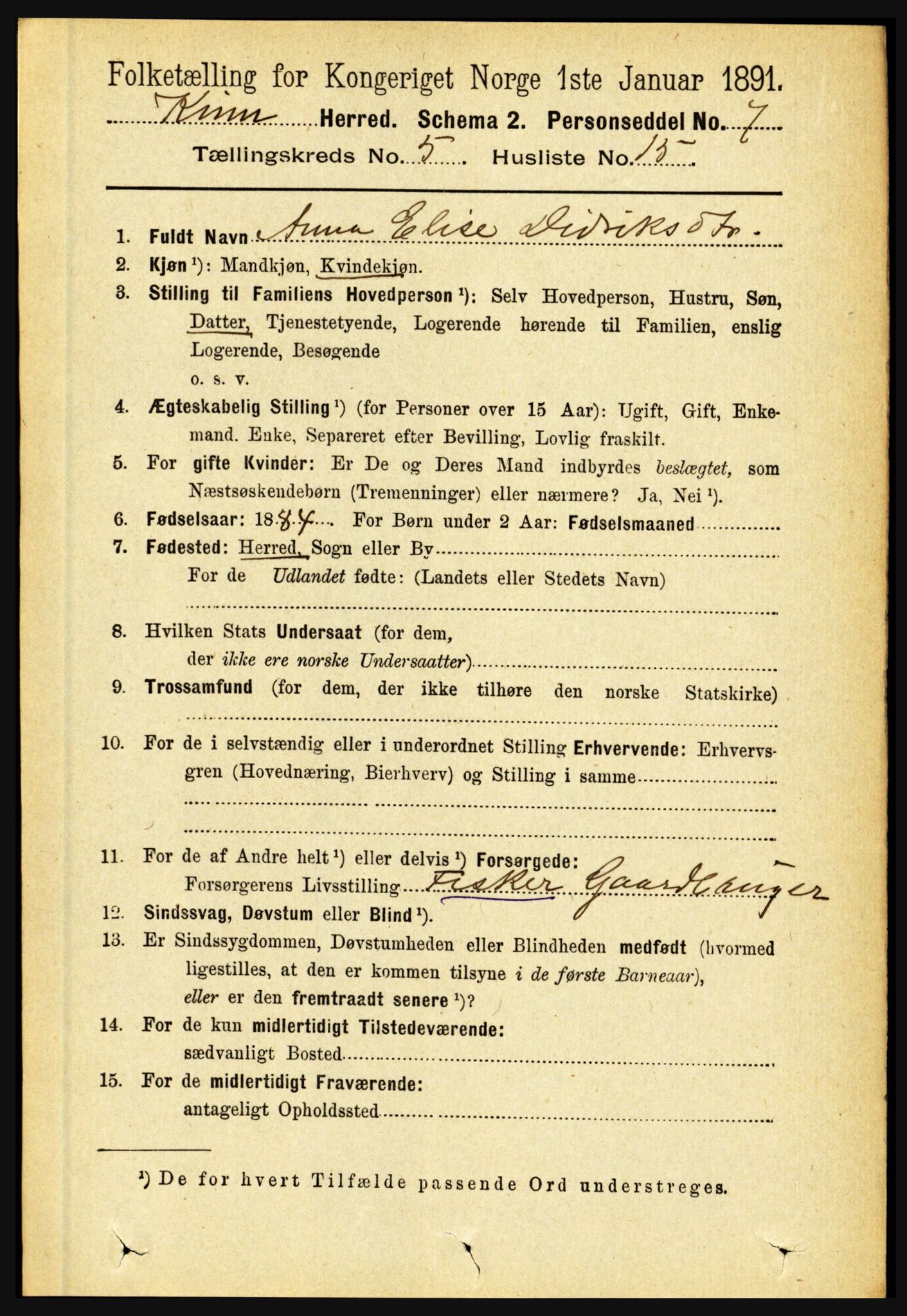 RA, 1891 census for 1437 Kinn, 1891, p. 1907