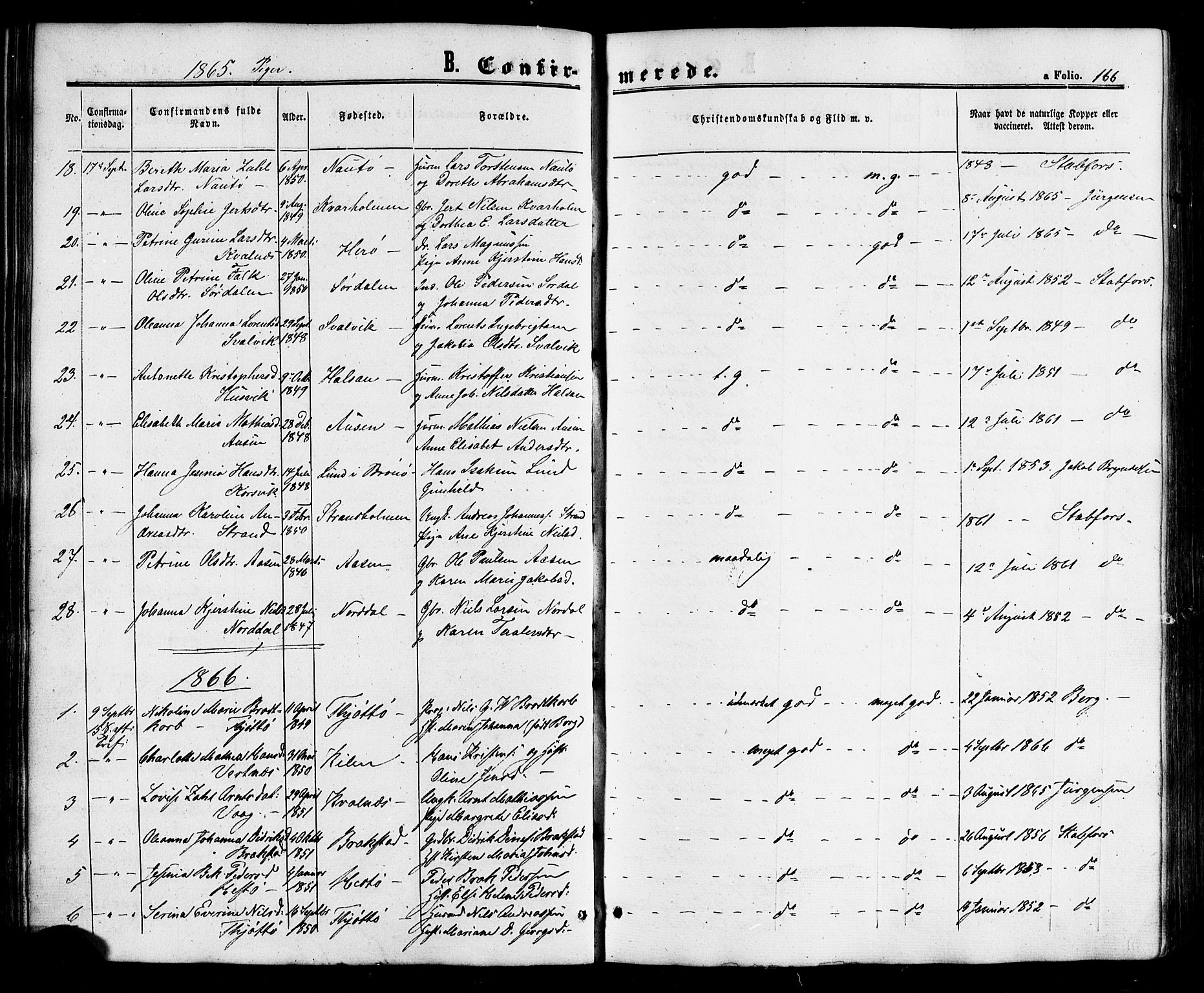 Ministerialprotokoller, klokkerbøker og fødselsregistre - Nordland, SAT/A-1459/817/L0262: Parish register (official) no. 817A03/ 1, 1862-1877, p. 166
