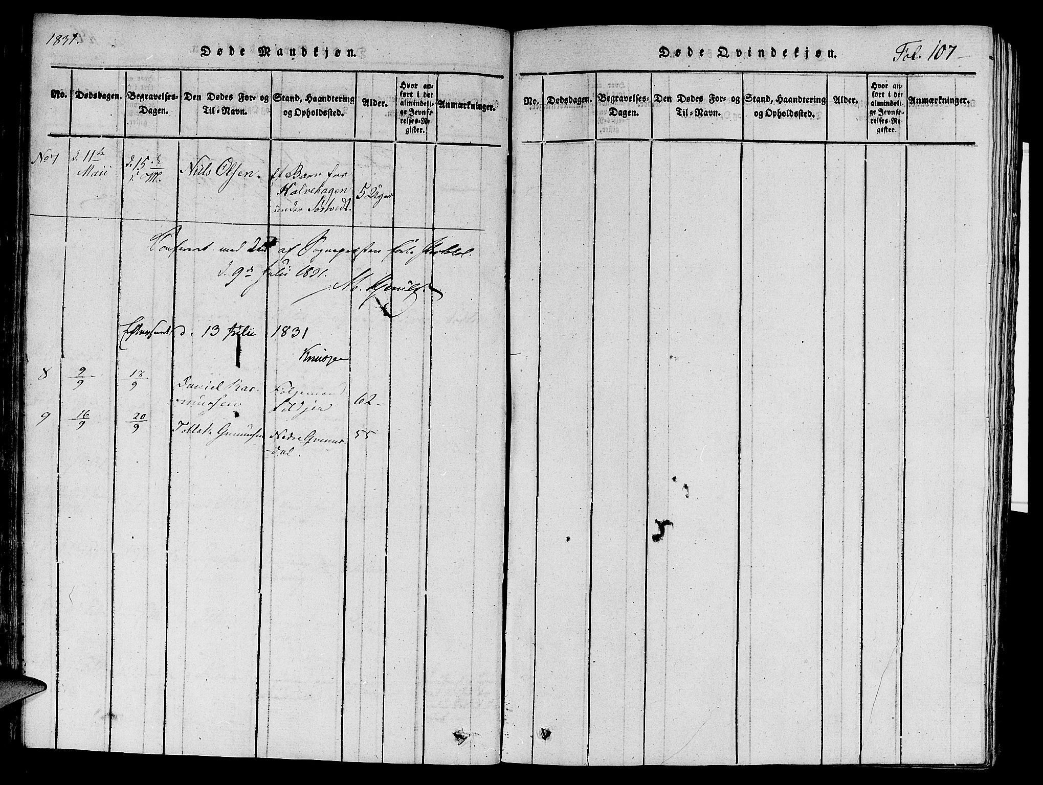 Nedstrand sokneprestkontor, SAST/A-101841/01/V: Parish register (copy) no. B 1 /1, 1816-1847, p. 107