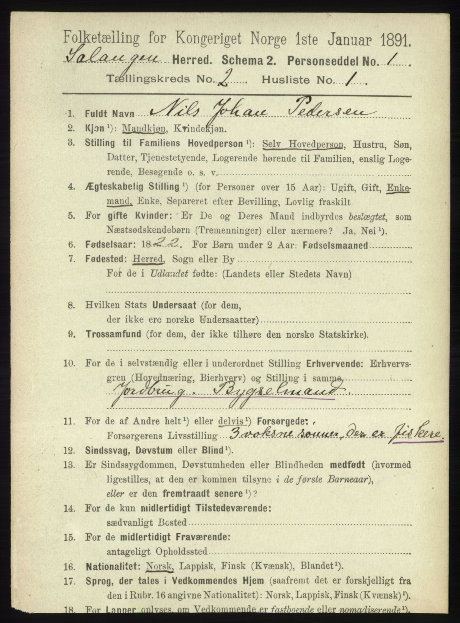 RA, 1891 census for 1921 Salangen, 1891, p. 553