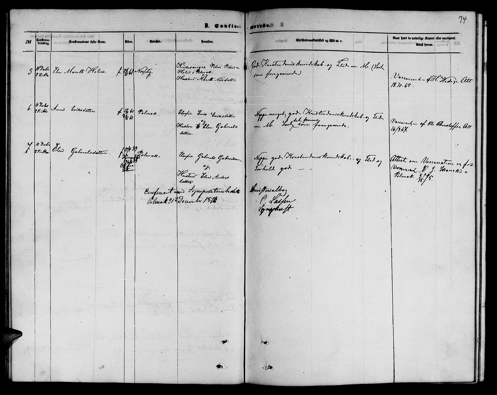 Nesseby sokneprestkontor, AV/SATØ-S-1330/H/Hb/L0006klokker: Parish register (copy) no. 6, 1860-1876, p. 74