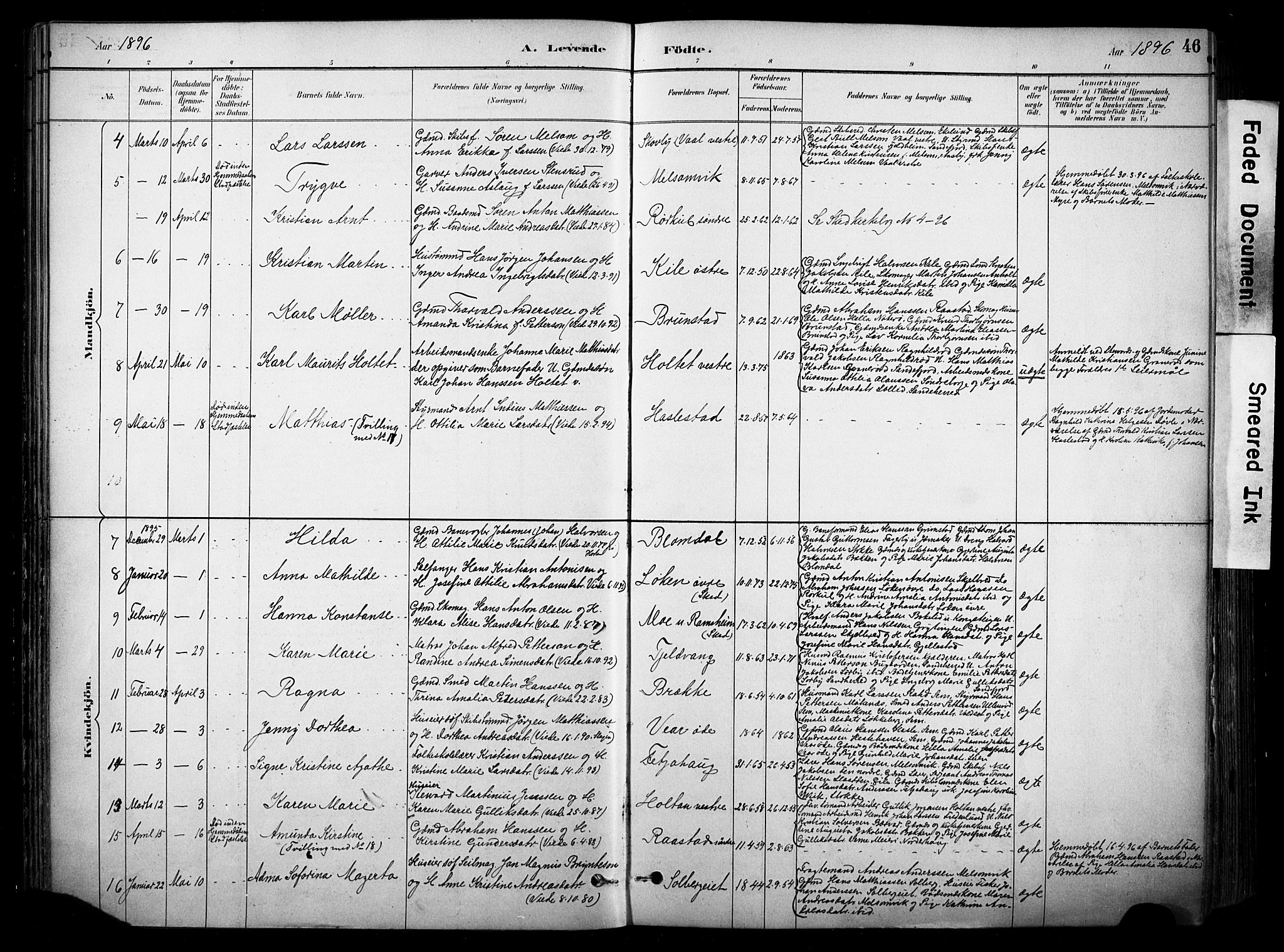 Stokke kirkebøker, SAKO/A-320/F/Fa/L0010: Parish register (official) no. I 10, 1884-1903, p. 46