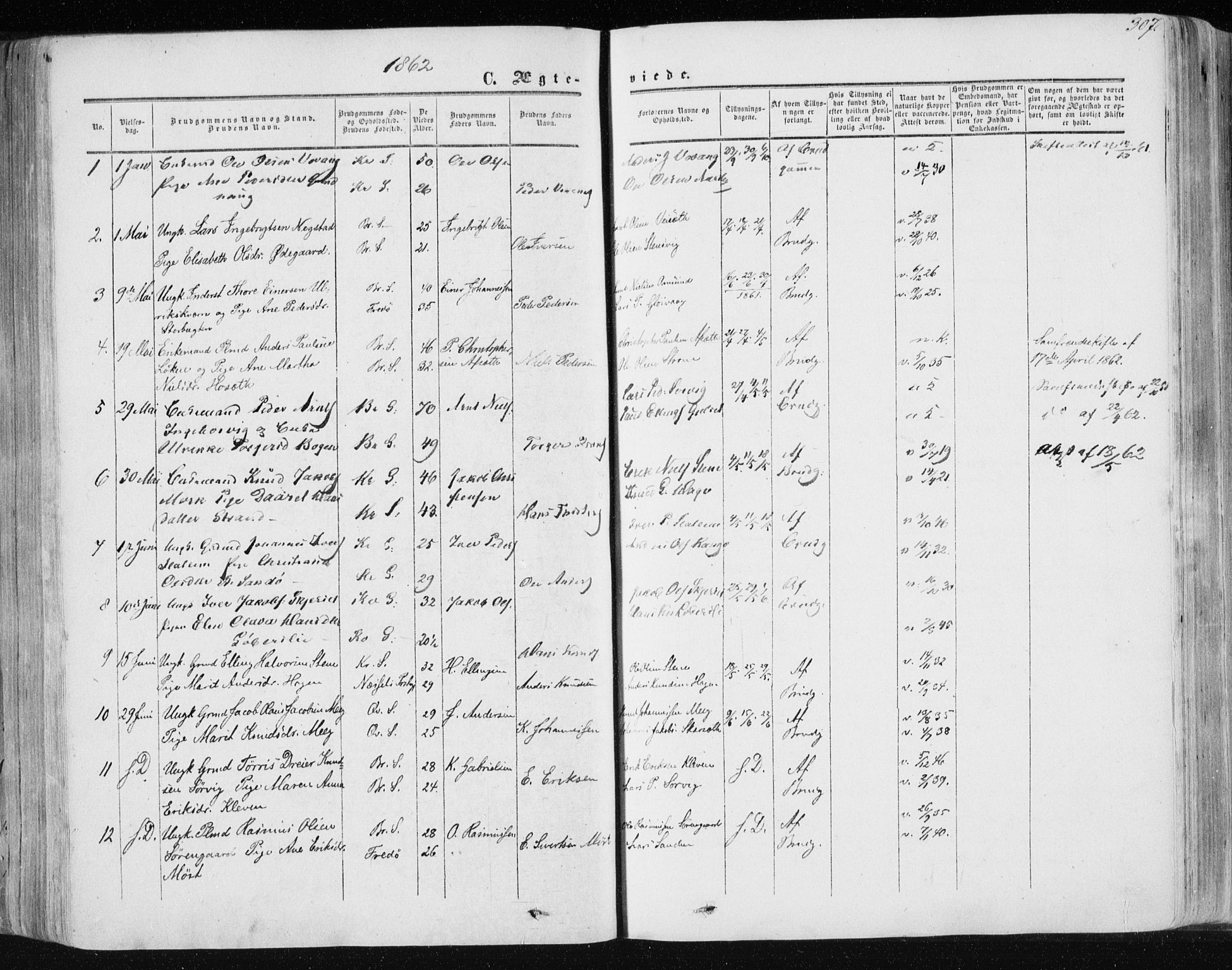 Ministerialprotokoller, klokkerbøker og fødselsregistre - Møre og Romsdal, AV/SAT-A-1454/568/L0804: Parish register (official) no. 568A11, 1854-1868, p. 307