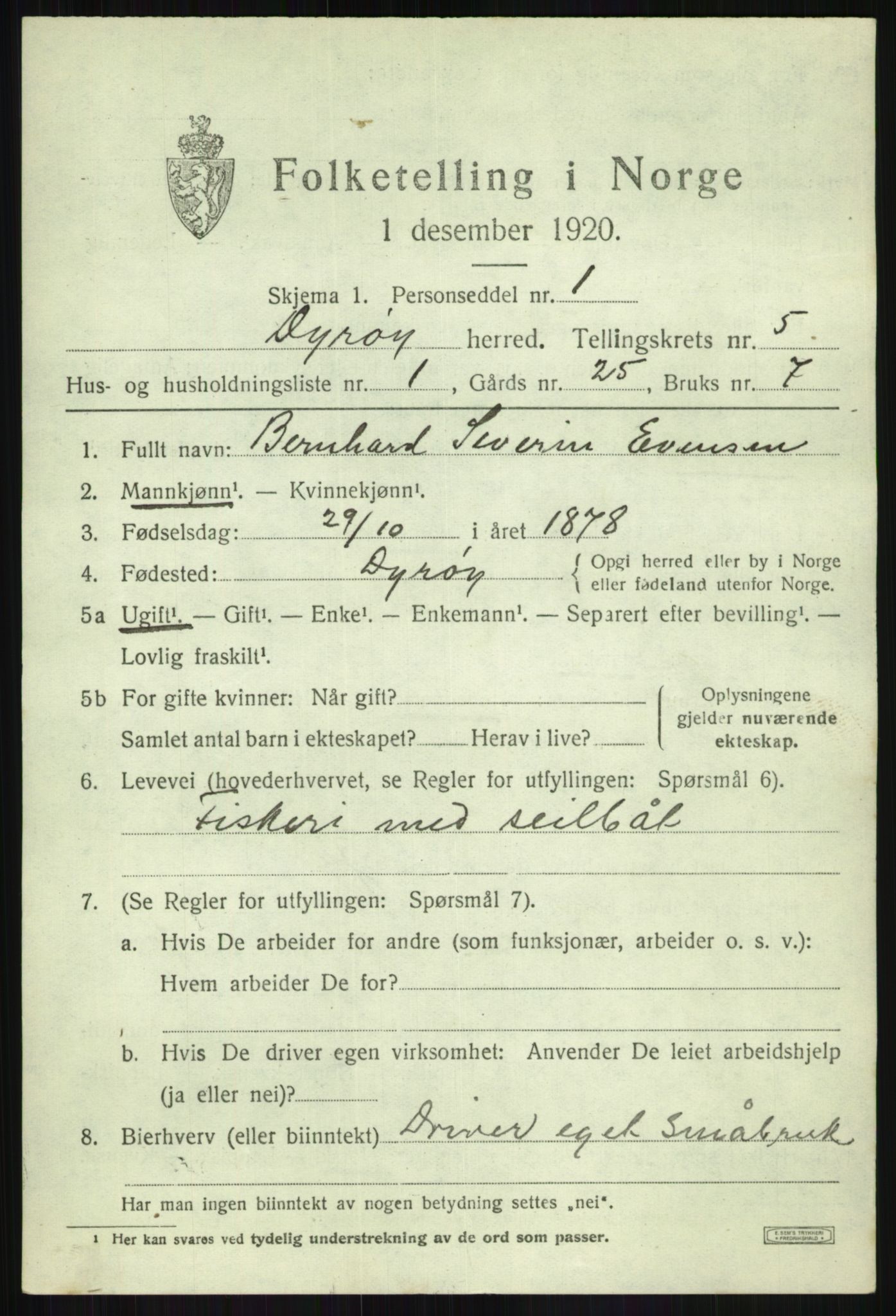 SATØ, 1920 census for Dyrøy, 1920, p. 2697