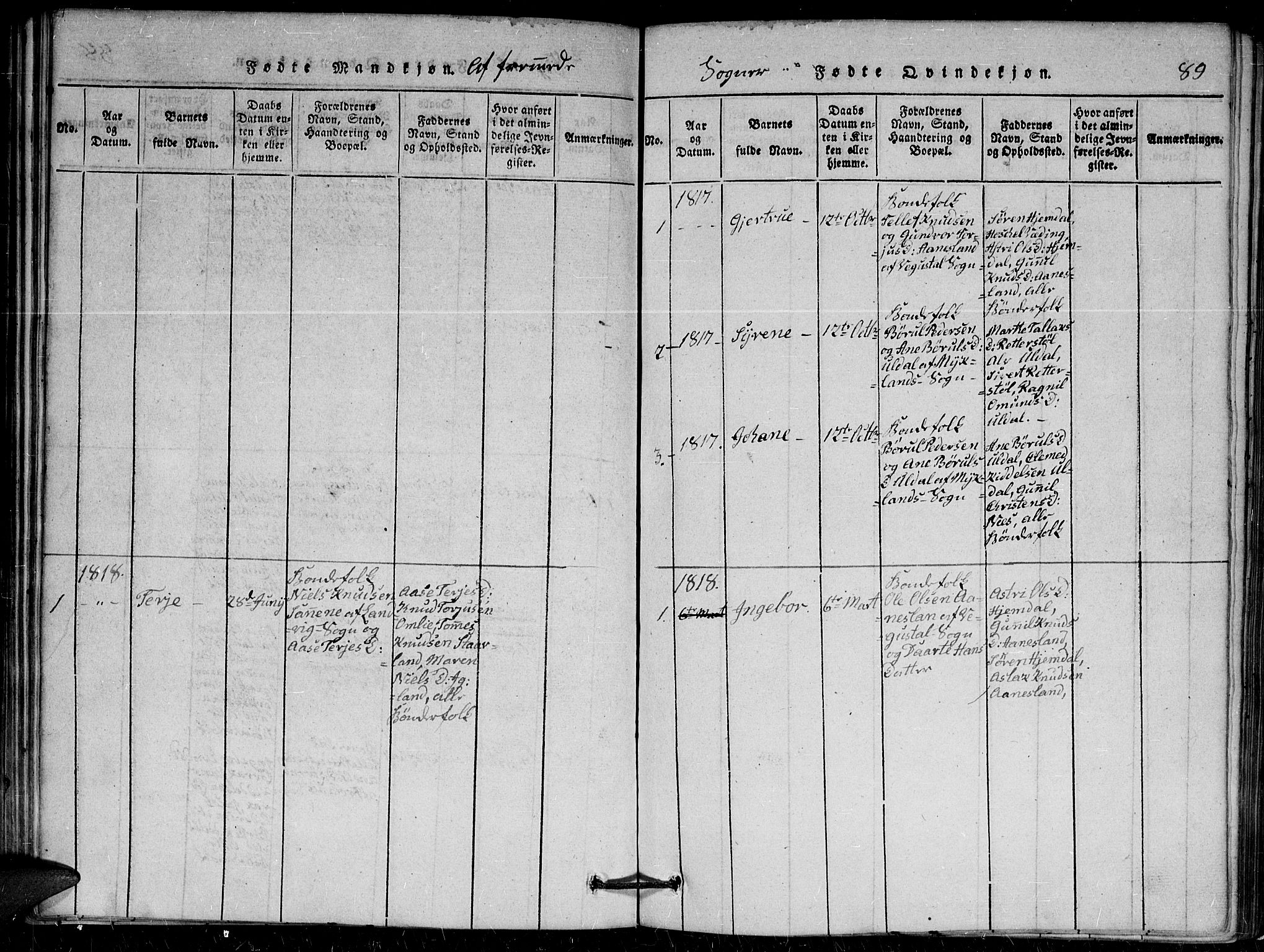 Herefoss sokneprestkontor, AV/SAK-1111-0019/F/Fa/Faa/L0001: Parish register (official) no. A 1, 1816-1860, p. 89