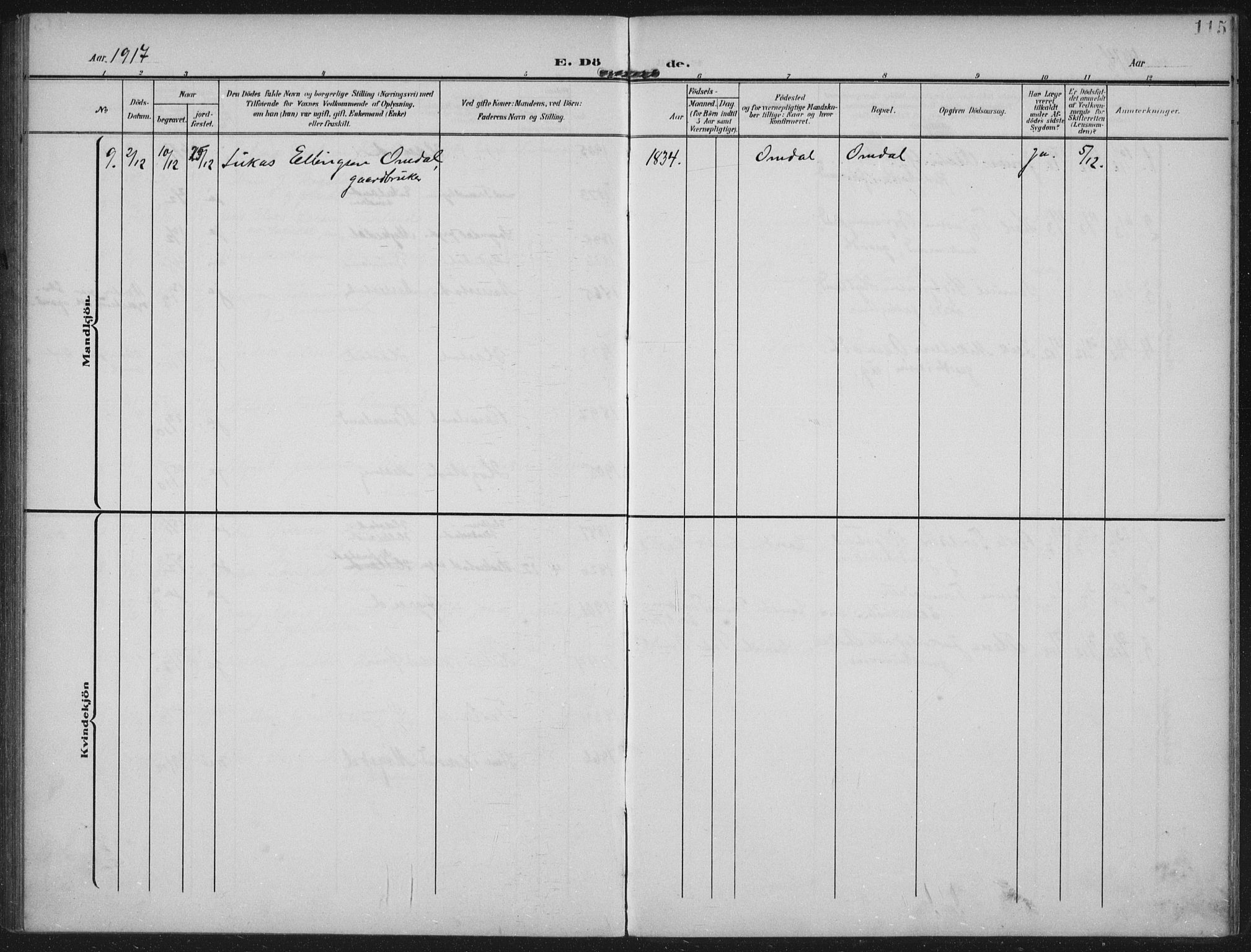 Helleland sokneprestkontor, AV/SAST-A-101810: Parish register (official) no. A 12, 1906-1923, p. 115