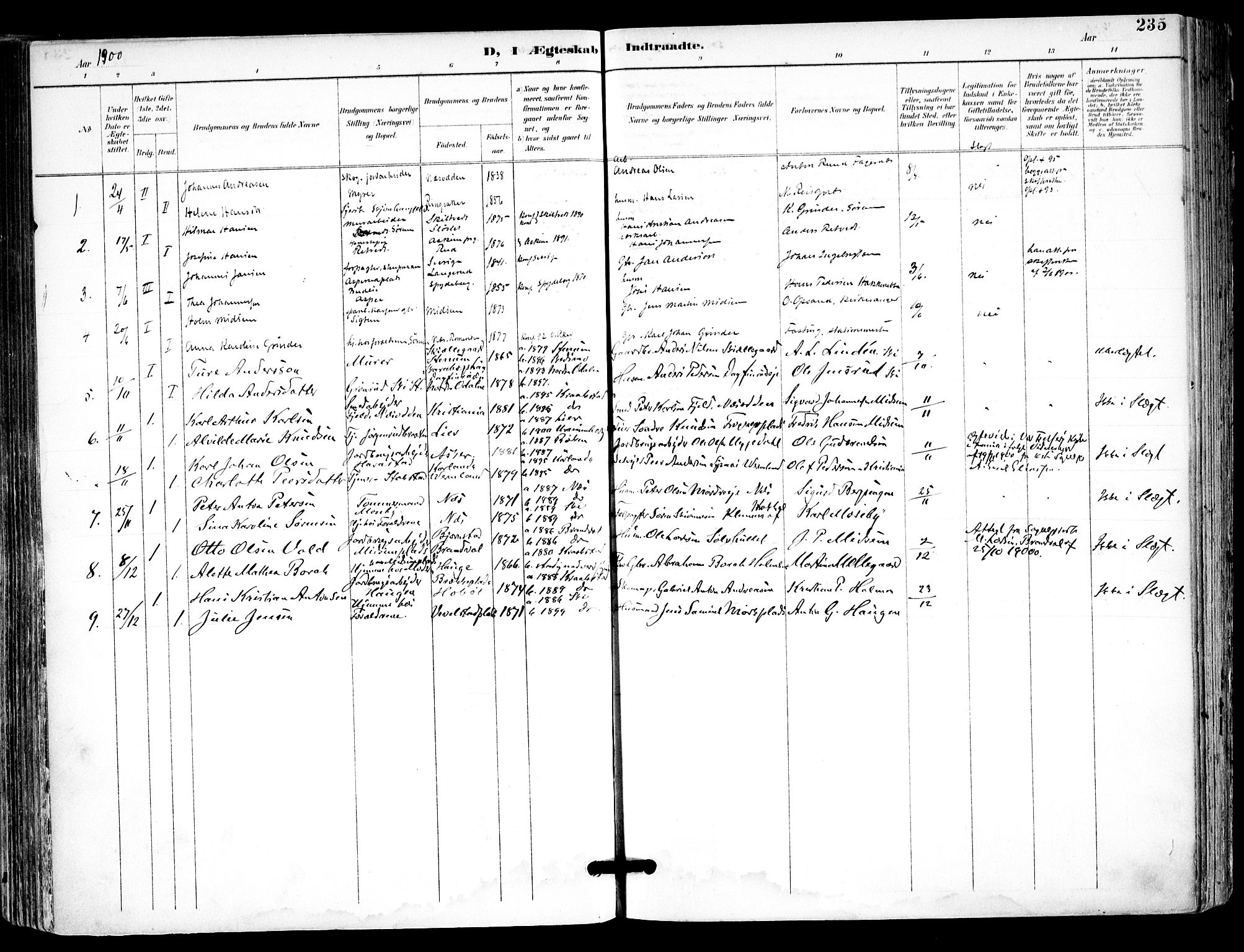 Kråkstad prestekontor Kirkebøker, SAO/A-10125a/F/Fa/L0010: Parish register (official) no. I 10, 1893-1931, p. 235