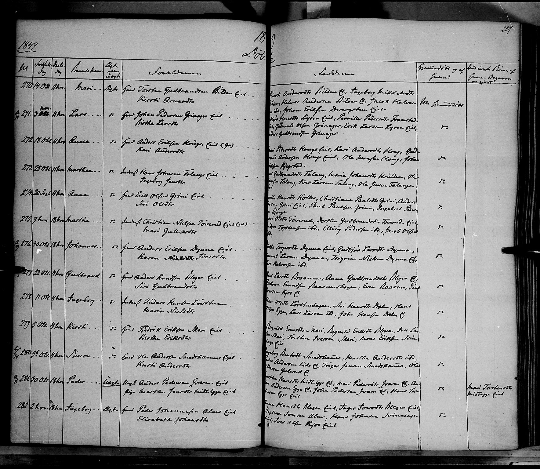 Gran prestekontor, AV/SAH-PREST-112/H/Ha/Haa/L0011: Parish register (official) no. 11, 1842-1856, p. 206-207