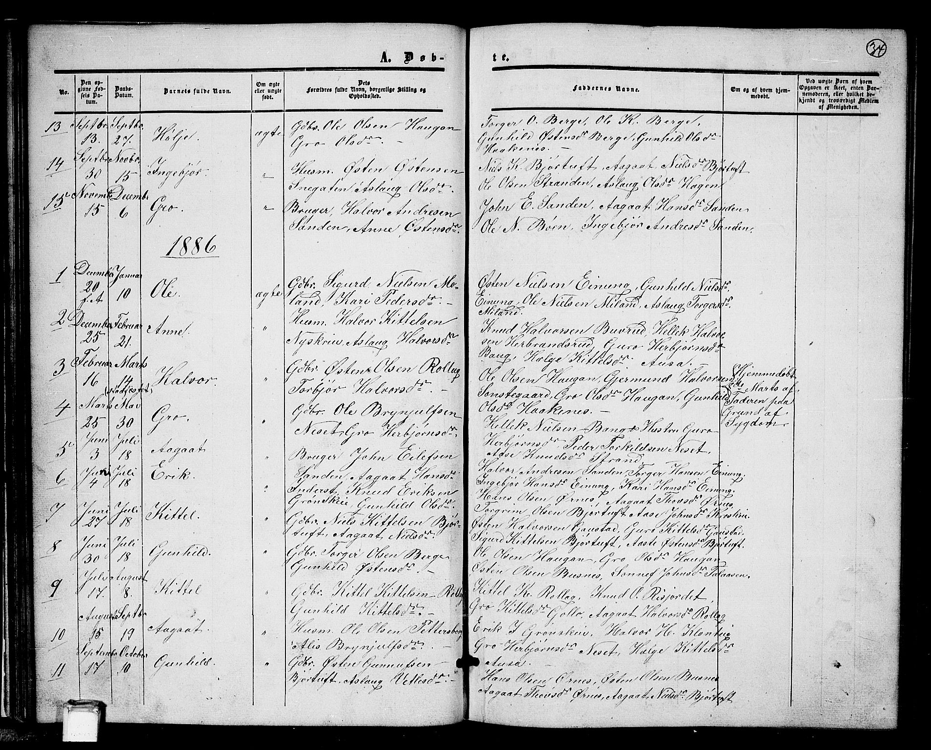 Tinn kirkebøker, SAKO/A-308/G/Gb/L0002: Parish register (copy) no. II 2, 1851-1886, p. 34