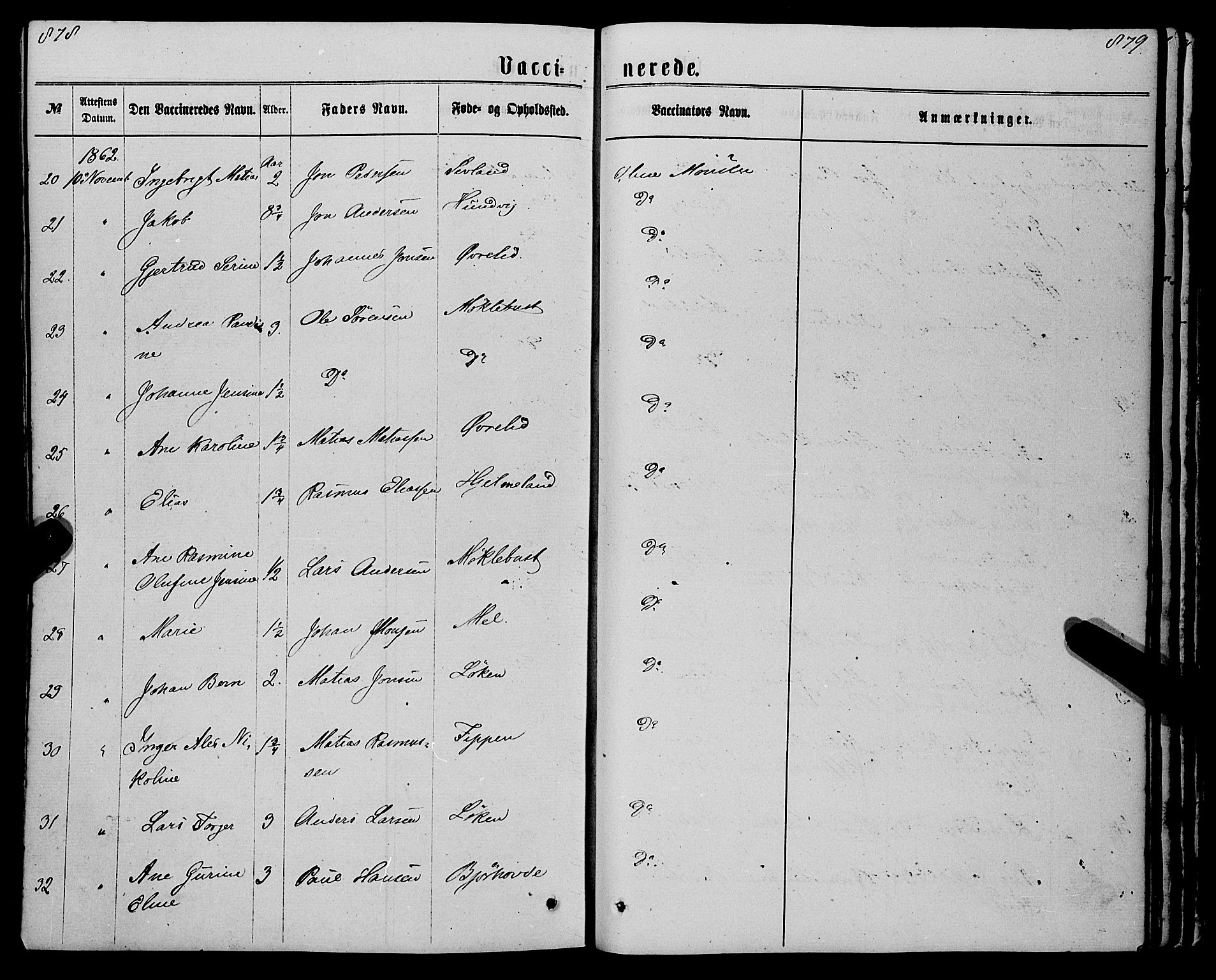 Eid sokneprestembete, AV/SAB-A-82301/H/Haa/Haaa/L0009: Parish register (official) no. A 9, 1861-1868, p. 878-879