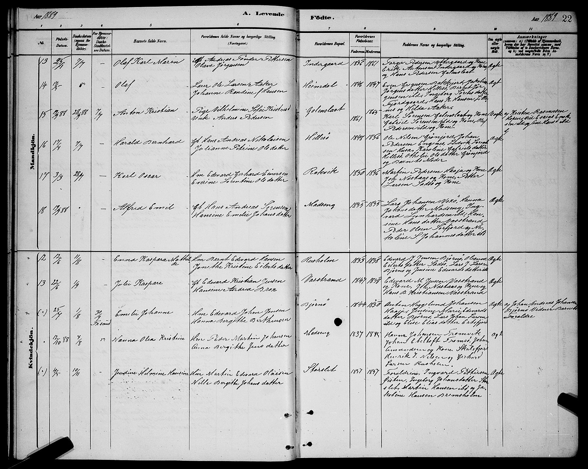 Lenvik sokneprestembete, SATØ/S-1310/H/Ha/Hab/L0021klokker: Parish register (copy) no. 21, 1884-1900, p. 22