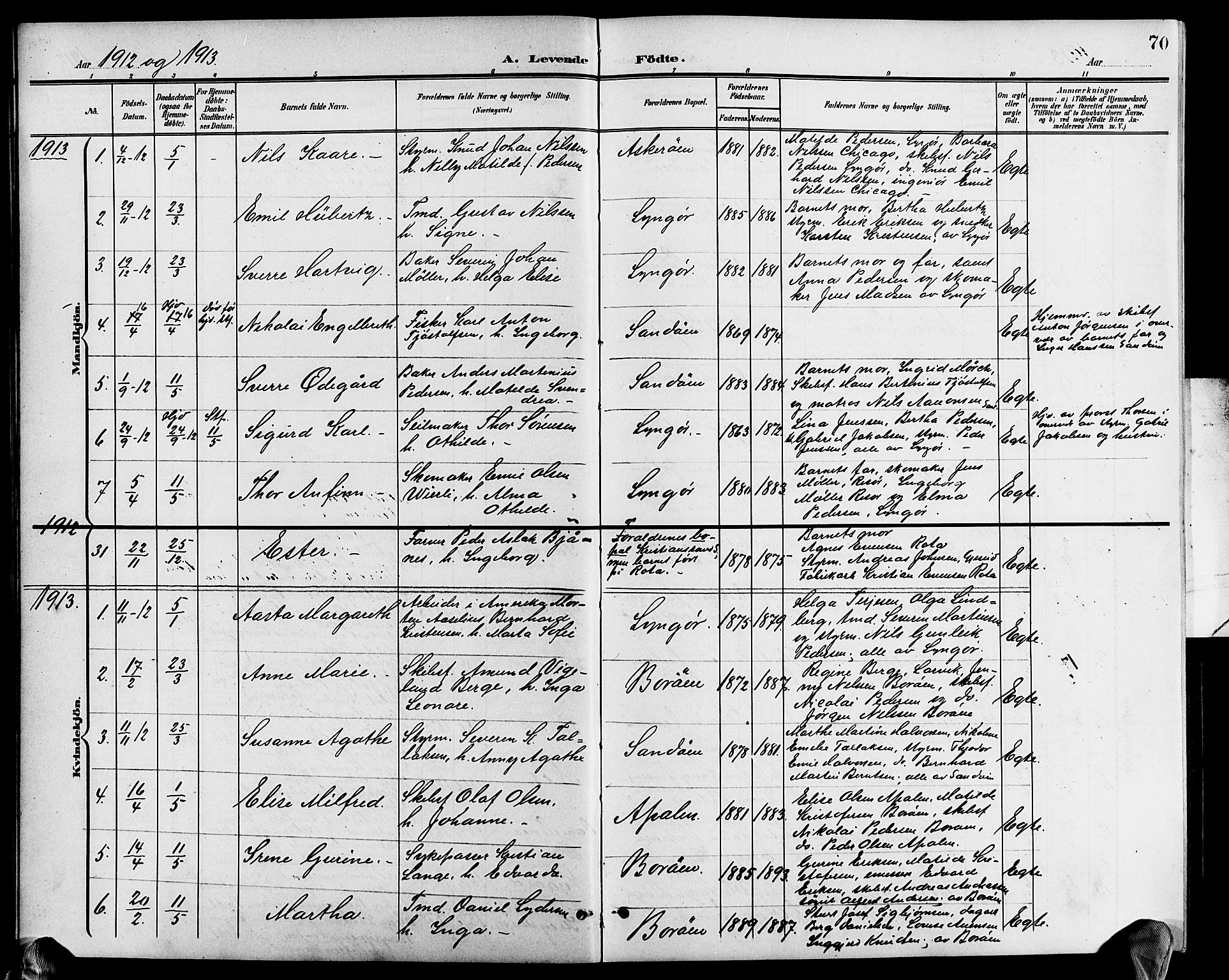 Dypvåg sokneprestkontor, AV/SAK-1111-0007/F/Fb/Fba/L0014: Parish register (copy) no. B 14, 1901-1922, p. 70