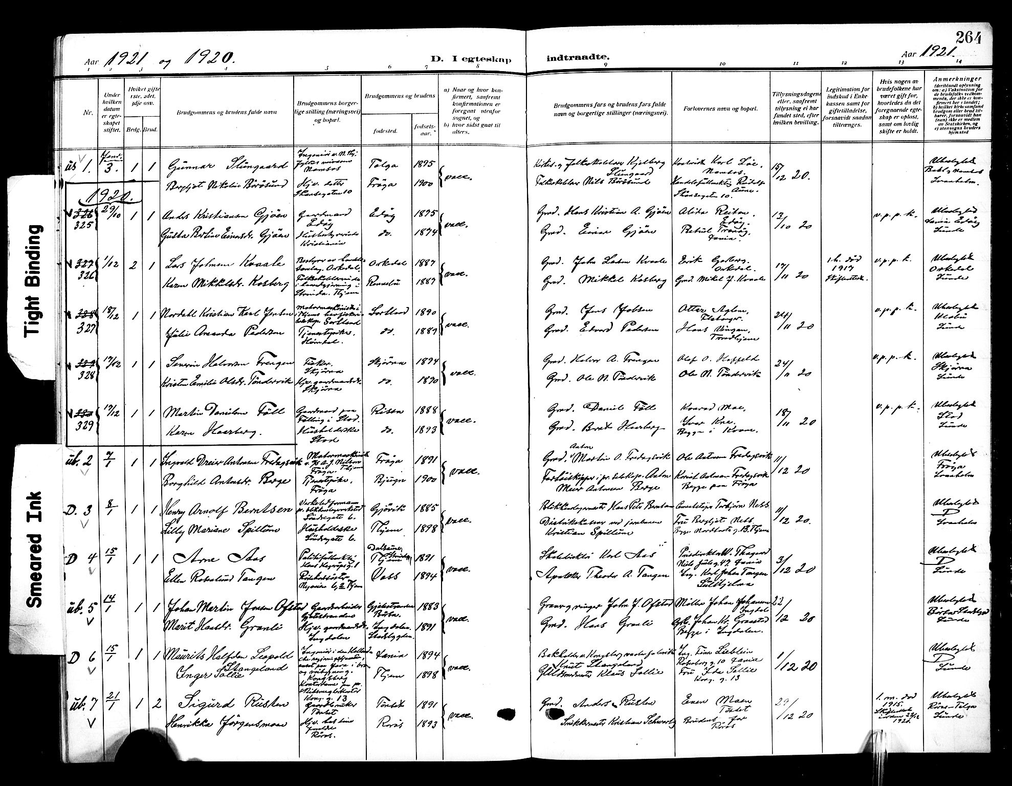 Ministerialprotokoller, klokkerbøker og fødselsregistre - Sør-Trøndelag, SAT/A-1456/601/L0097: Parish register (copy) no. 601C15, 1911-1921, p. 264