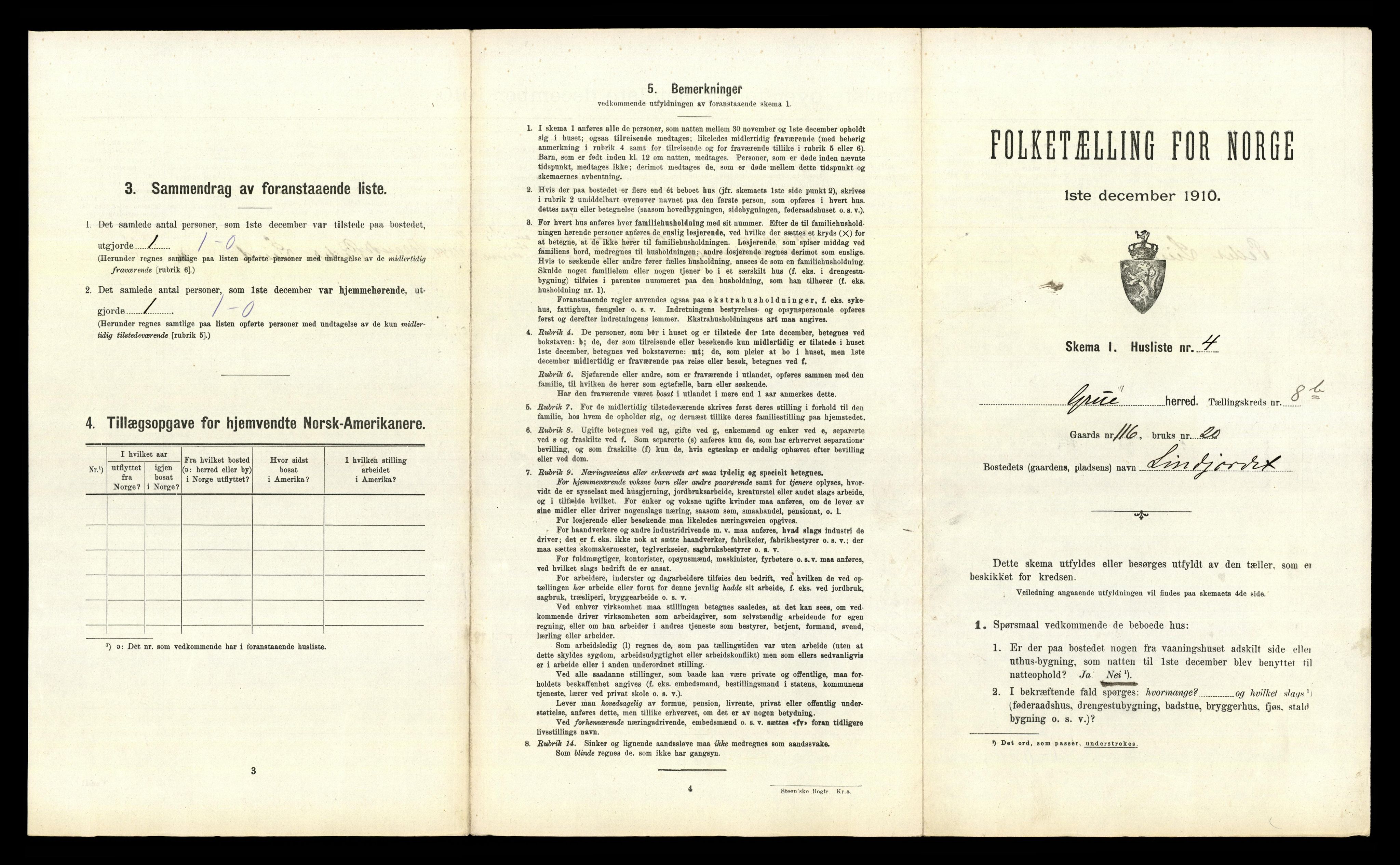 RA, 1910 census for Grue, 1910, p. 1335
