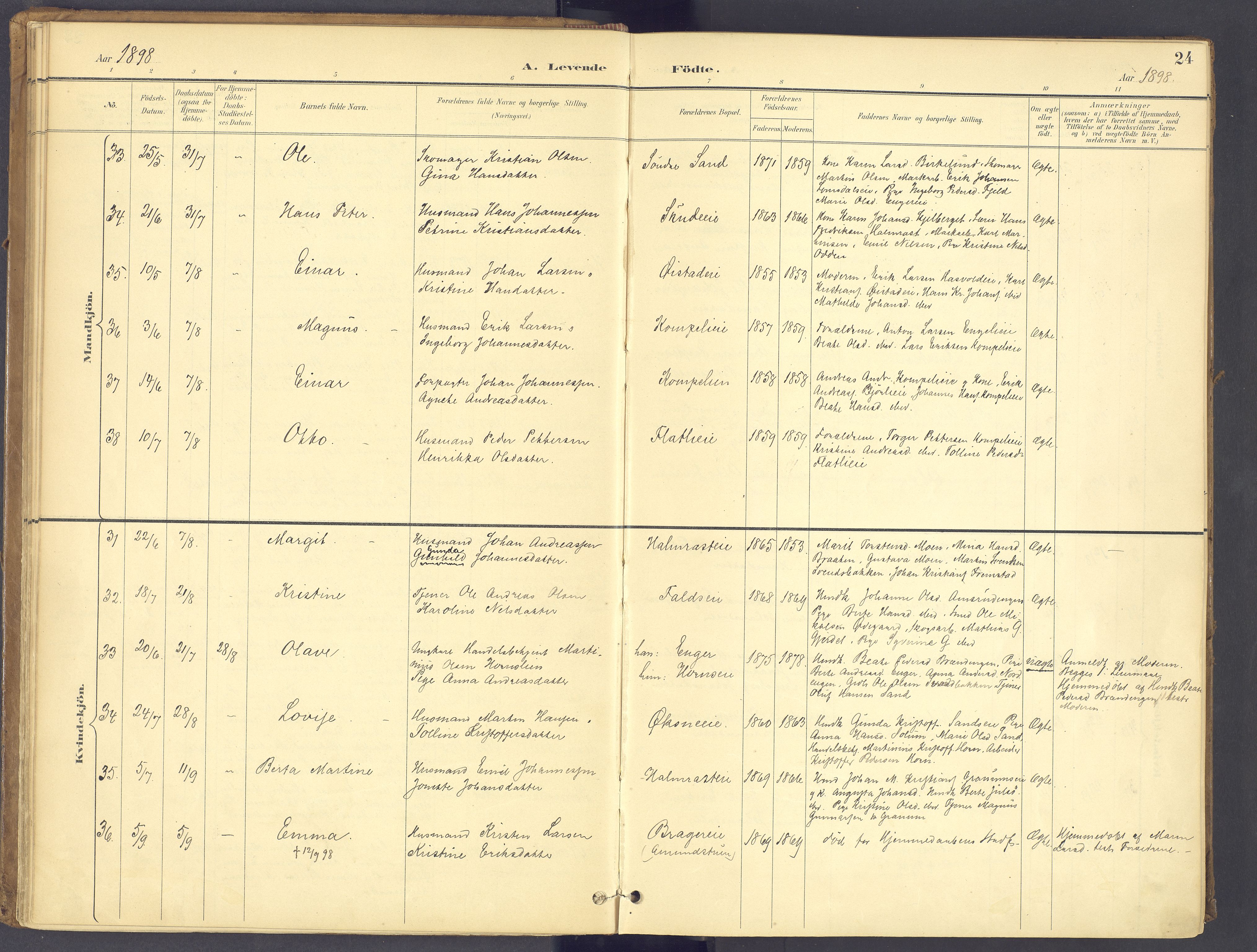 Søndre Land prestekontor, AV/SAH-PREST-122/K/L0006: Parish register (official) no. 6, 1895-1904, p. 24