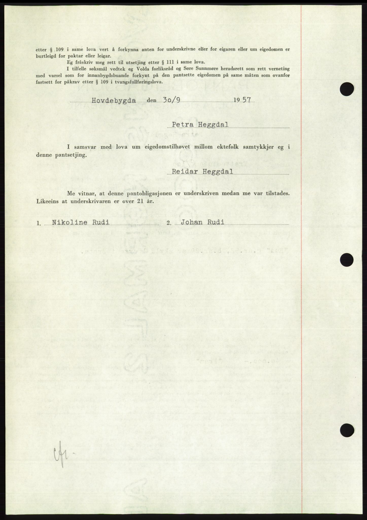 Søre Sunnmøre sorenskriveri, AV/SAT-A-4122/1/2/2C/L0130: Mortgage book no. 18B, 1957-1958, Diary no: : 2369/1957