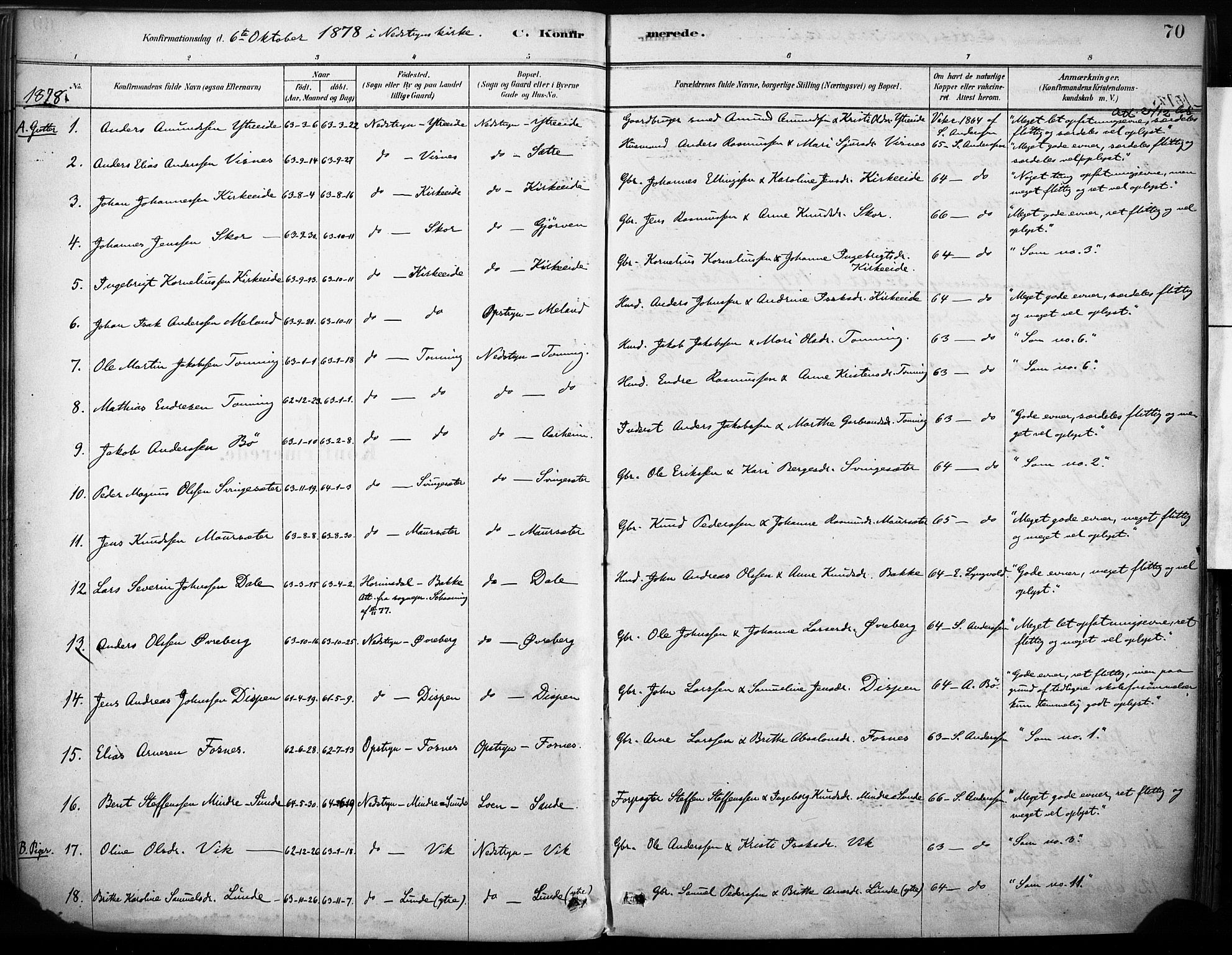 Stryn Sokneprestembete, AV/SAB-A-82501: Parish register (official) no. B 1, 1878-1907, p. 70