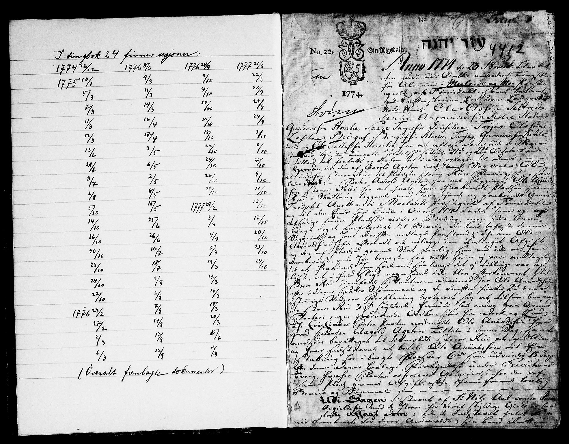 Vest-Telemark sorenskriveri, AV/SAKO-A-134/F/Fa/L0036: Tingbok, 1774-1777, p. 1