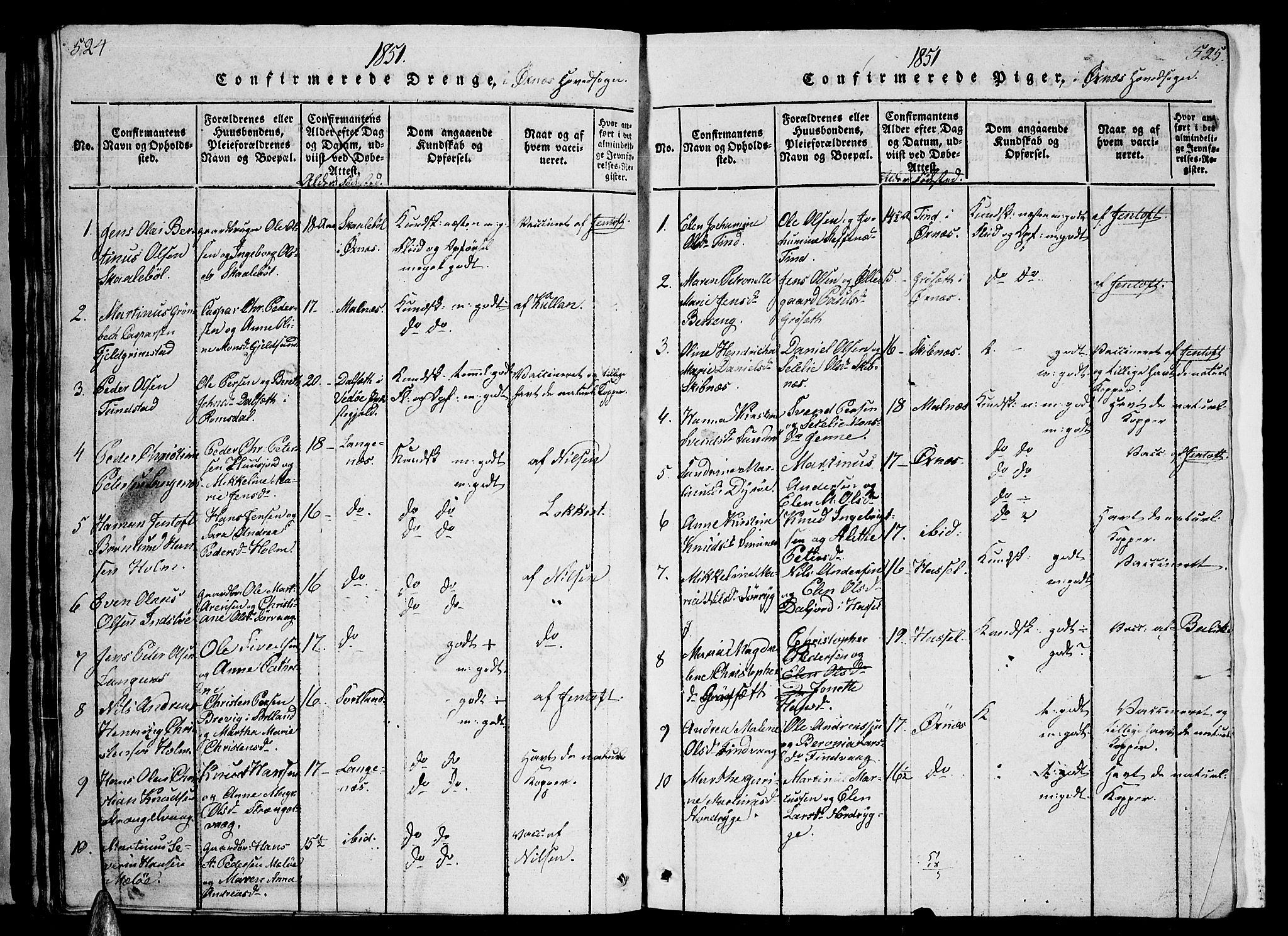 Ministerialprotokoller, klokkerbøker og fødselsregistre - Nordland, AV/SAT-A-1459/893/L1346: Parish register (copy) no. 893C01, 1820-1858, p. 524-525