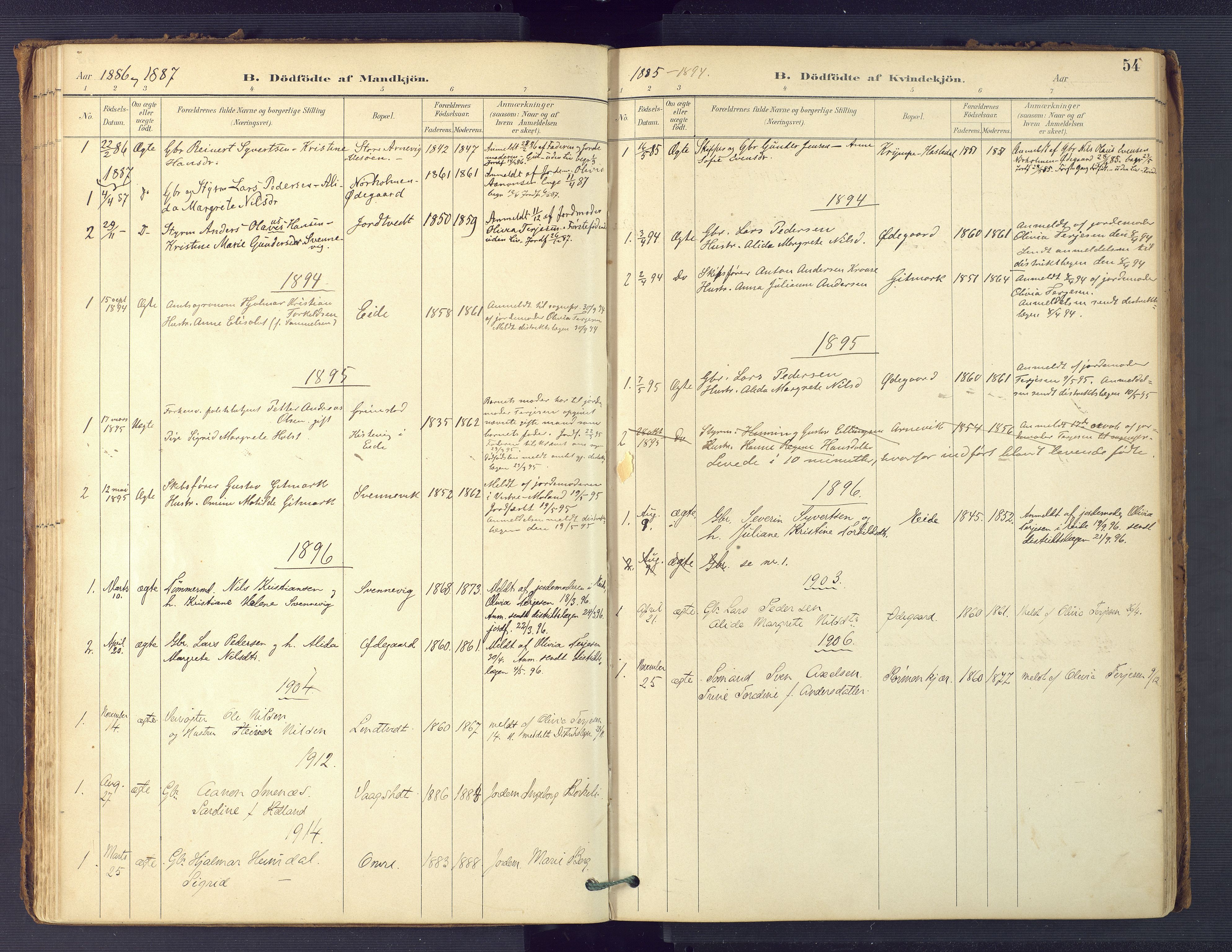 Hommedal sokneprestkontor, AV/SAK-1111-0023/F/Fa/Faa/L0003: Parish register (official) no. A 3, 1885-1916, p. 54