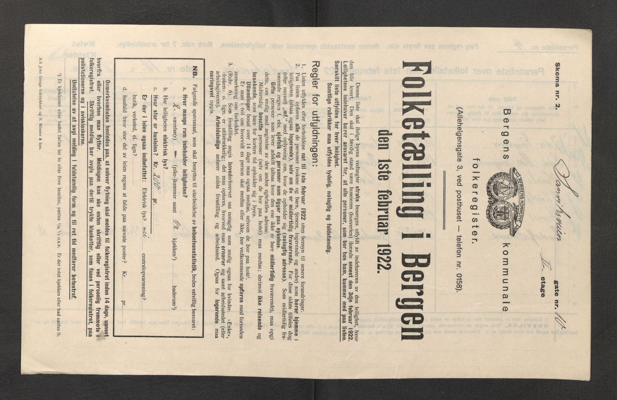 SAB, Municipal Census 1922 for Bergen, 1922, p. 33906