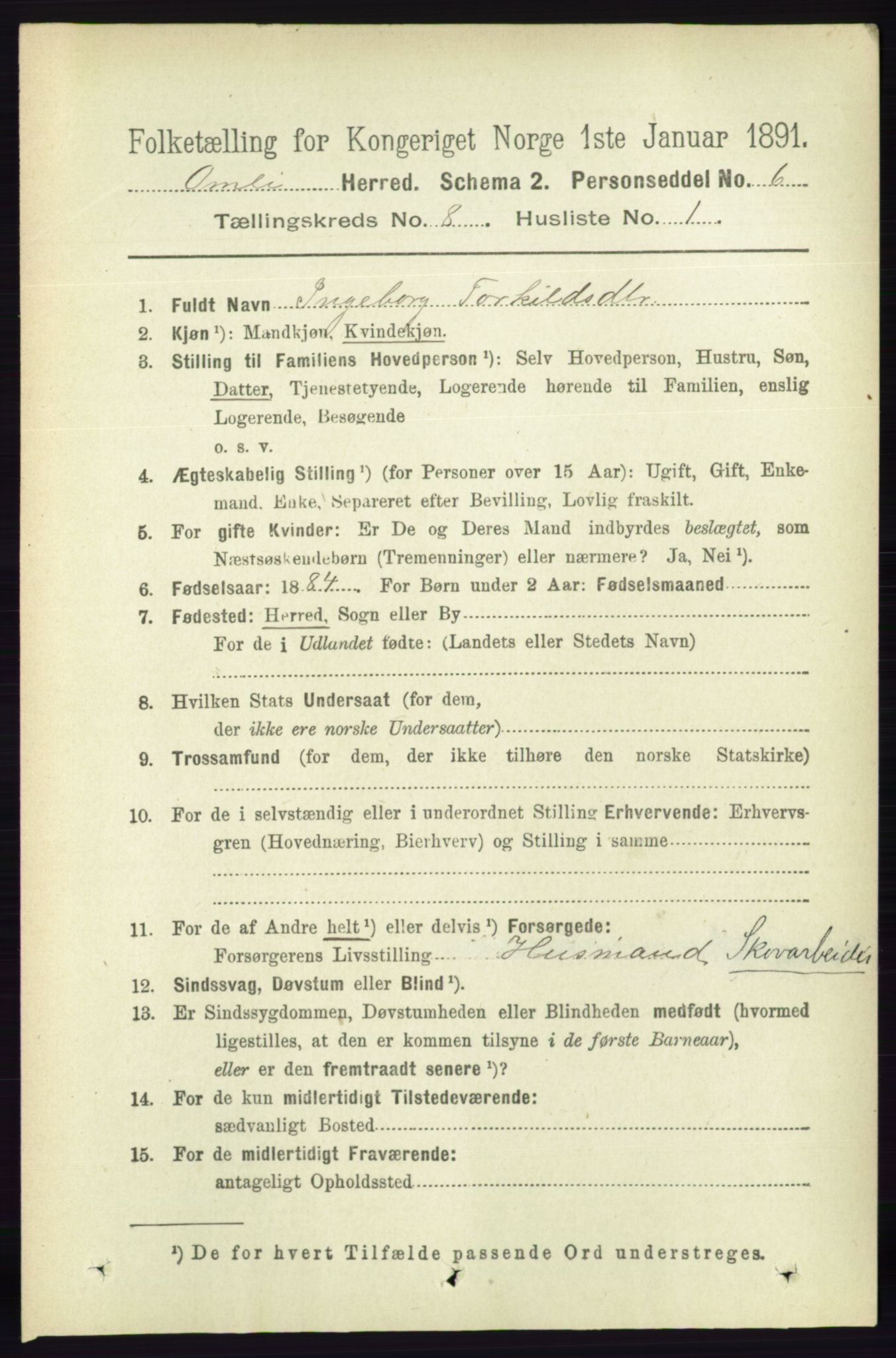 RA, 1891 census for 0929 Åmli, 1891, p. 1113