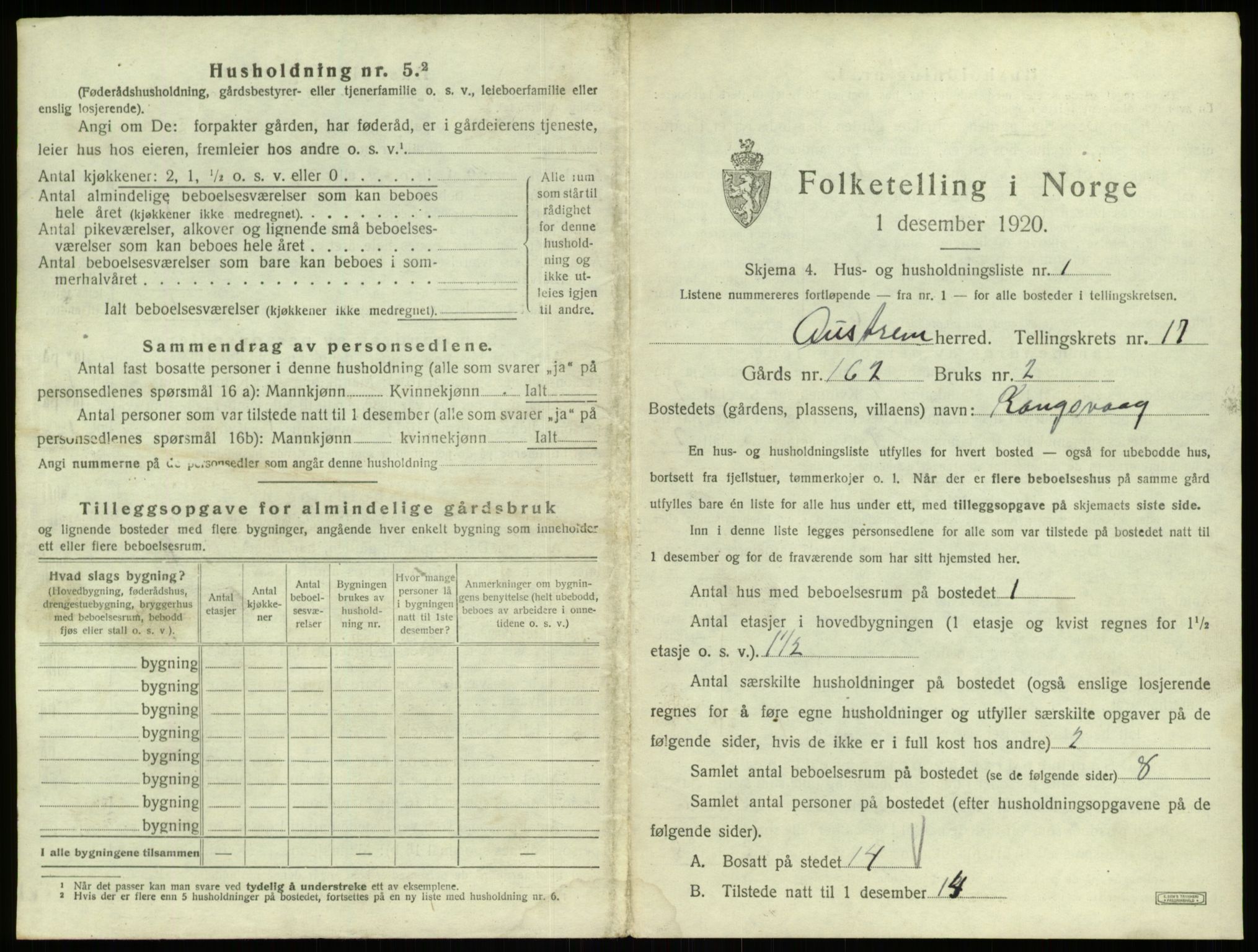 SAB, 1920 census for Austrheim, 1920, p. 767