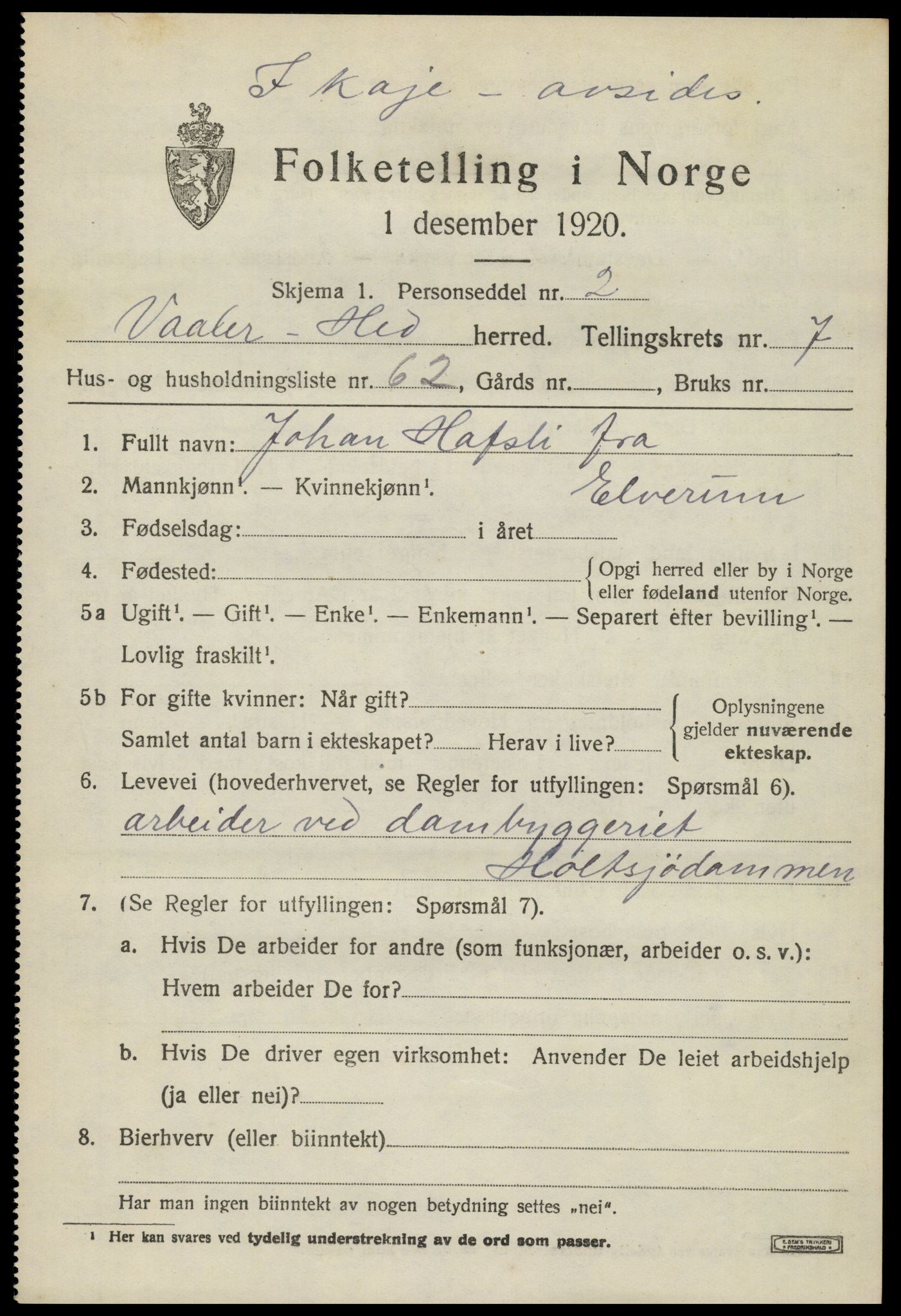 SAH, 1920 census for Våler (Hedmark), 1920, p. 8239