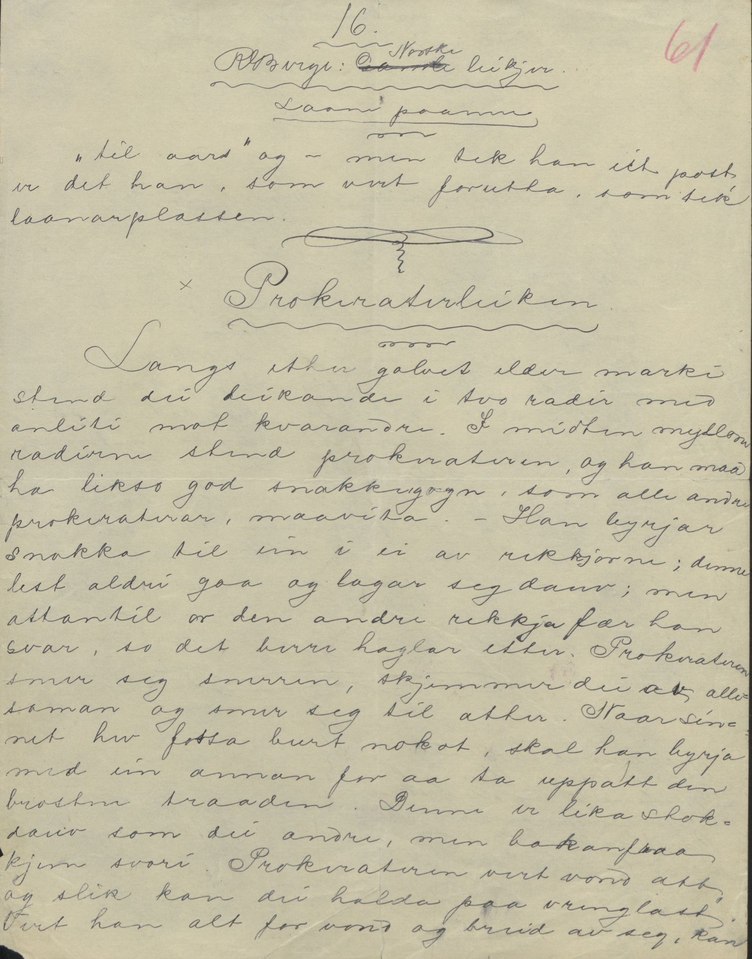 Rikard Berge, TEMU/TGM-A-1003/F/L0004/0053: 101-159 / 157 Manuskript, notatar, brev o.a. Nokre leiker, manuskript, 1906-1908, p. 61