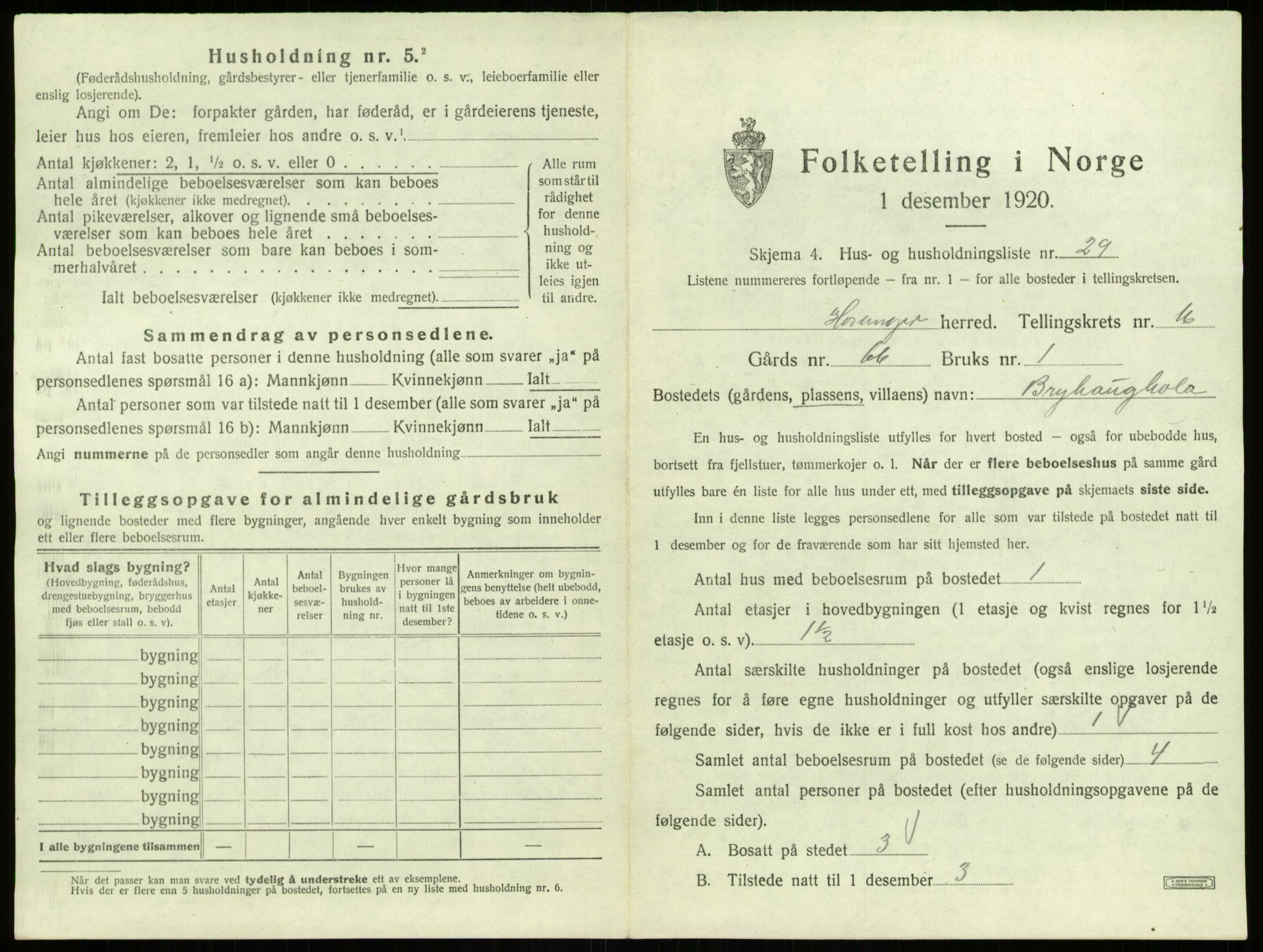 SAB, 1920 census for Hosanger, 1920, p. 880