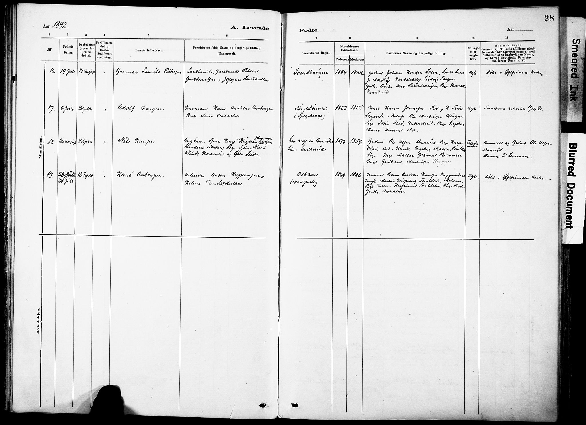 Nordre Land prestekontor, SAH/PREST-124/H/Ha/Haa/L0005: Parish register (official) no. 5, 1882-1903, p. 28
