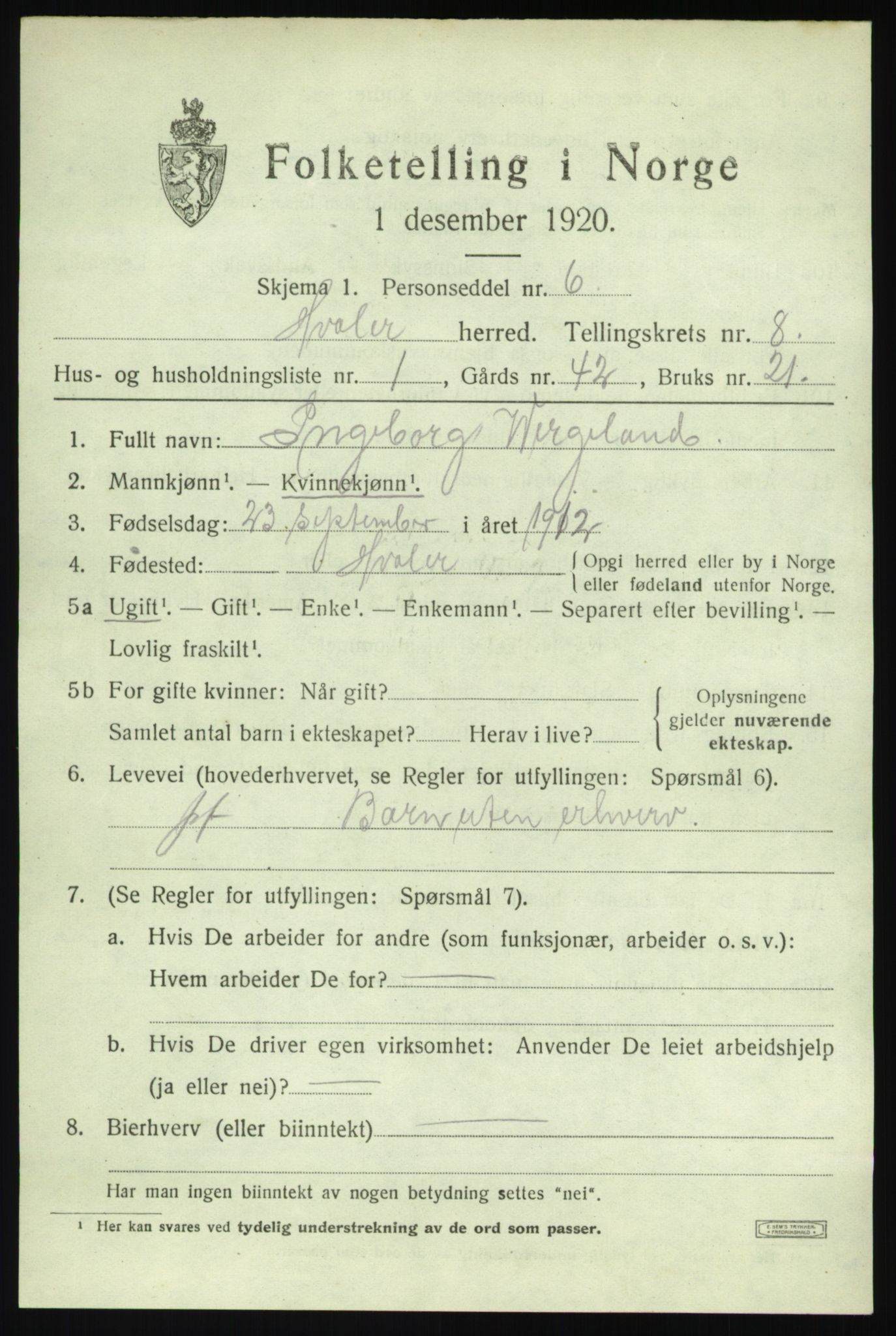 SAO, 1920 census for Hvaler, 1920, p. 7350